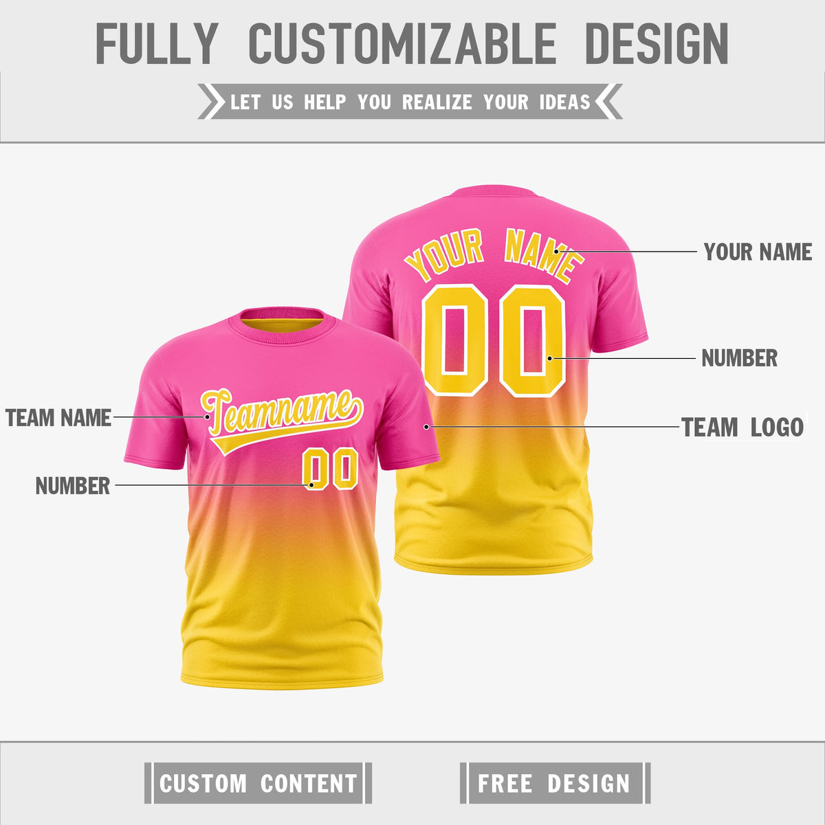 Custom Pink Gold Gradient Fashion Reversible Quick Dry T-shirt| KXKSHOP