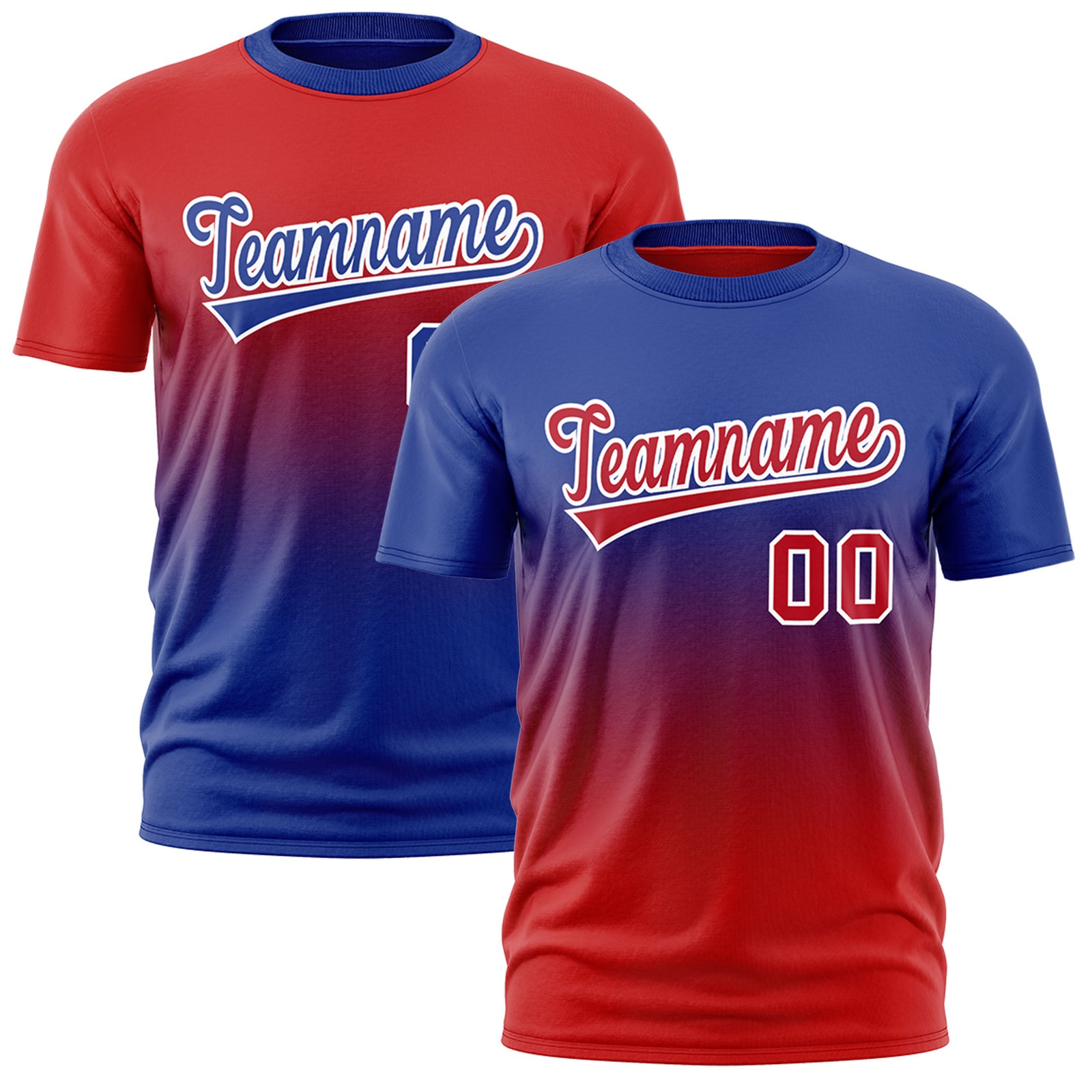 Custom T-shirt Red Royal Blue Gradient Fashion Reversible Lightweight