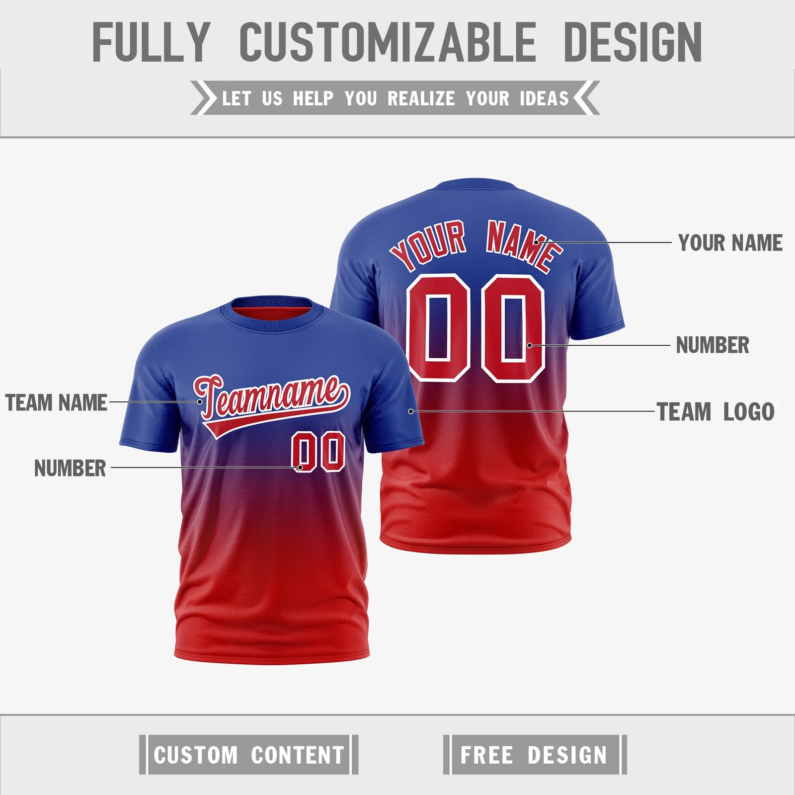 Custom Red Royal Blue Gradient Fashion Reversible Lightweight T-shirt| KXKSHOP