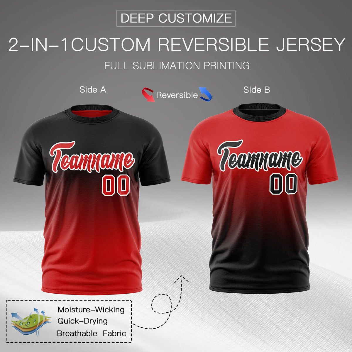 Custom Red Black Gradient Fashion Reversible Lightweight T-shirt| KXKSHOP