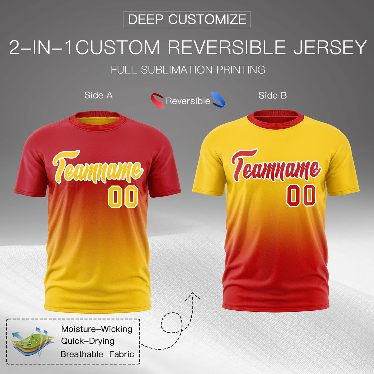 Custom Red Gold Gradient Fashion Reversible Quick Dry T-shirt| KXKSHOP