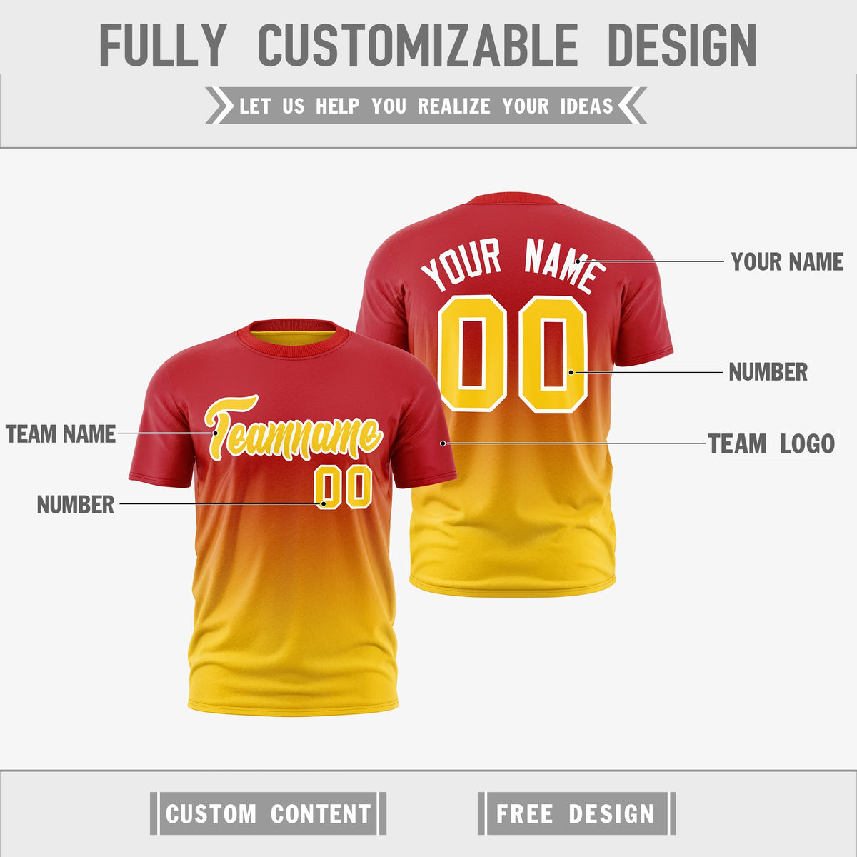 Custom Red Gold Gradient Fashion Reversible Quick Dry T-shirt| KXKSHOP