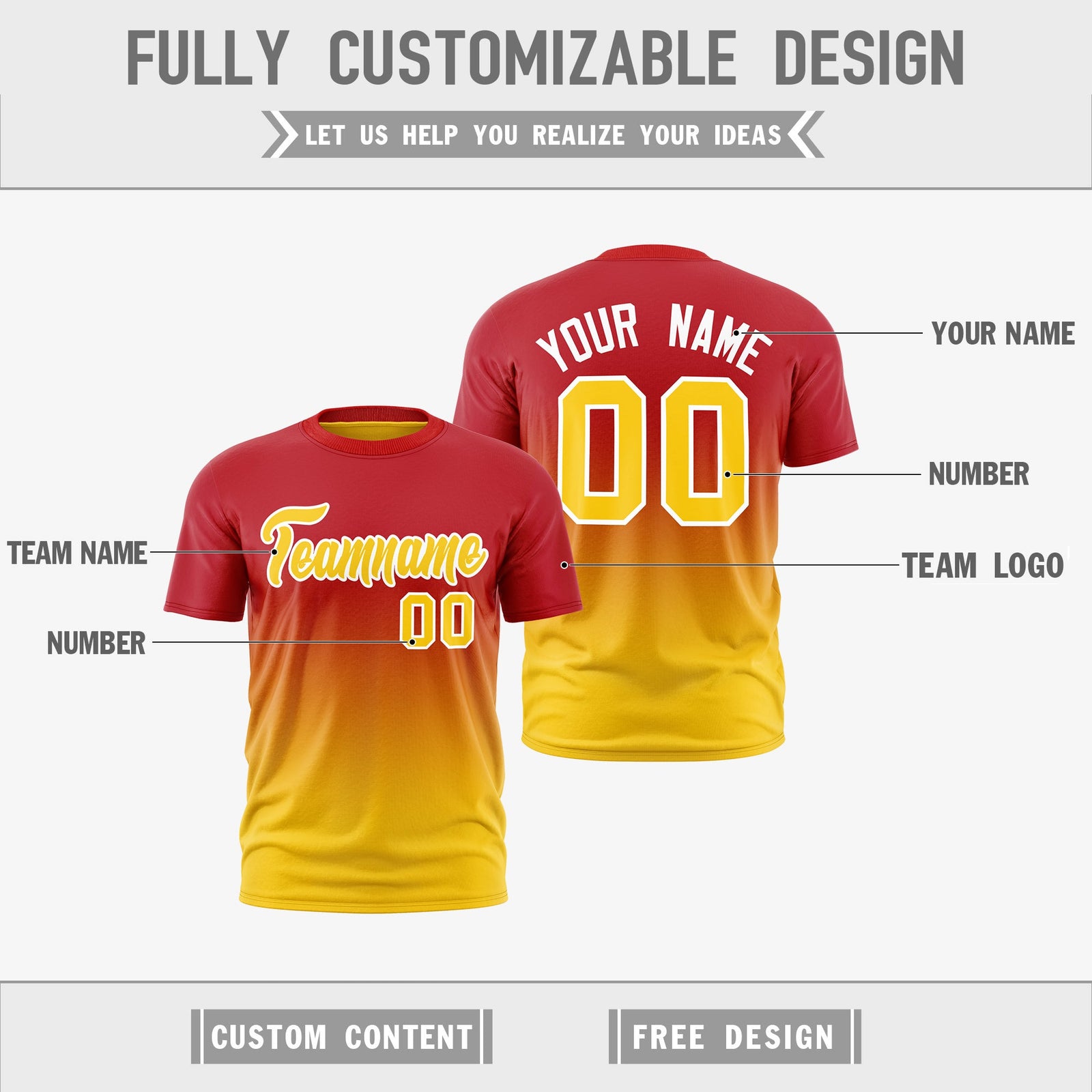 Custom Red Gold Gradient Fashion Reversible Quick Dry T-shirt| KXKSHOP