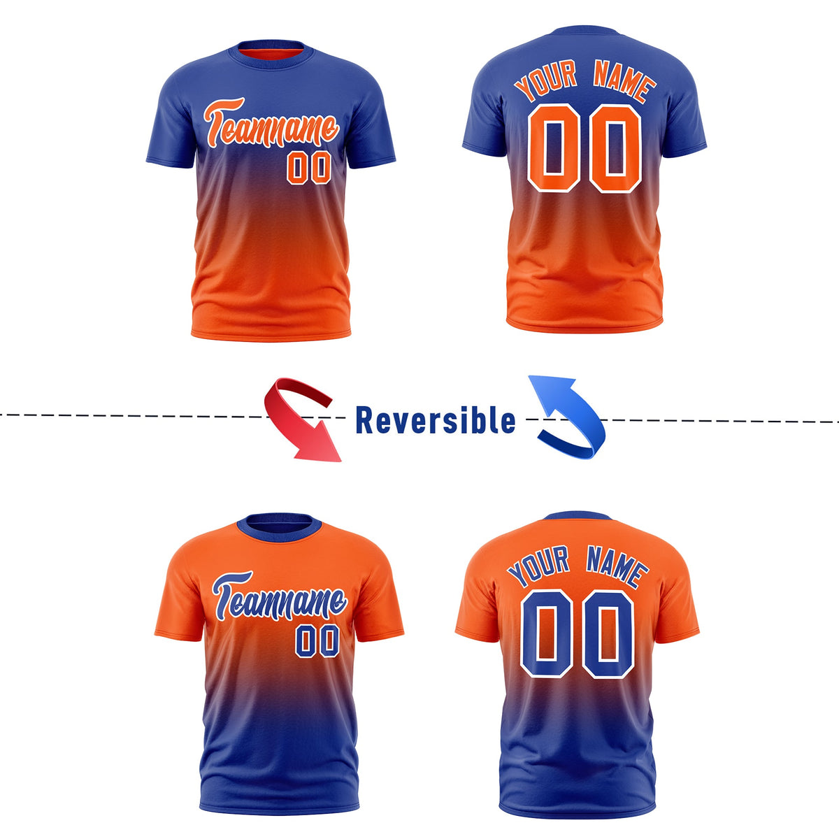 Custom Orange Royal Blue Gradient Fashion Reversible Lightweight T-shirt| KXKSHOP