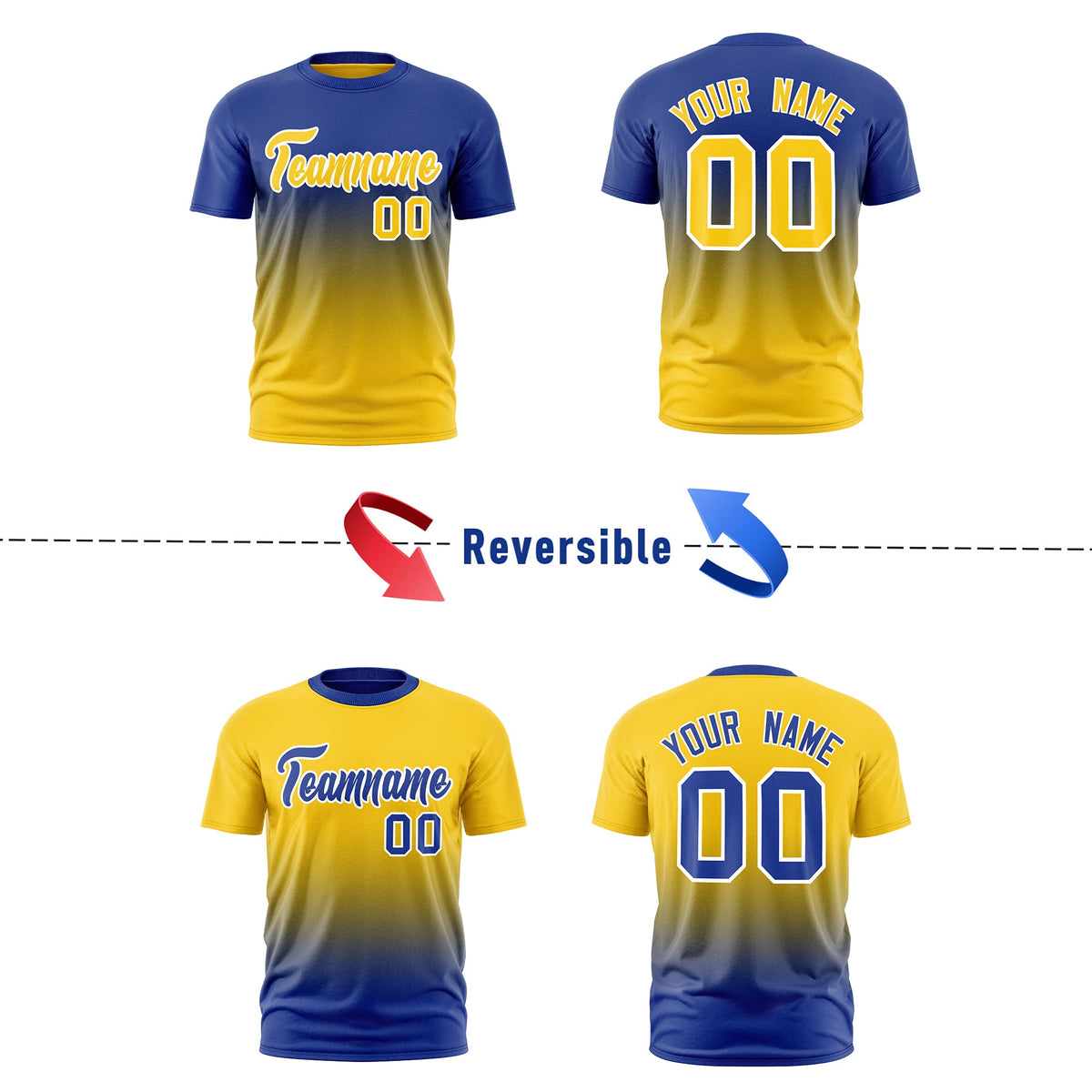 Custom Gold Royal Blue Gradient Fashion Reversible Quick Dry T-shirt| KXKSHOP