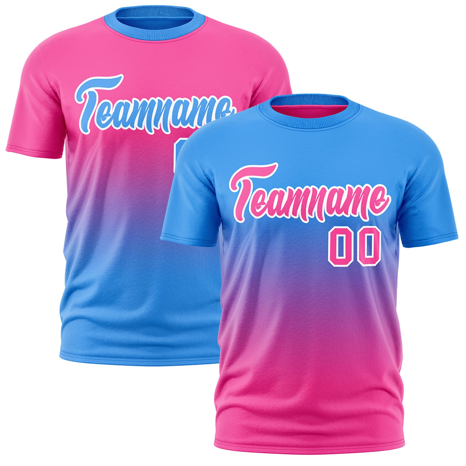 Custom Powder Blue Pink Gradient Fashion Reversible Lightweight T-shirt| KXKSHOP