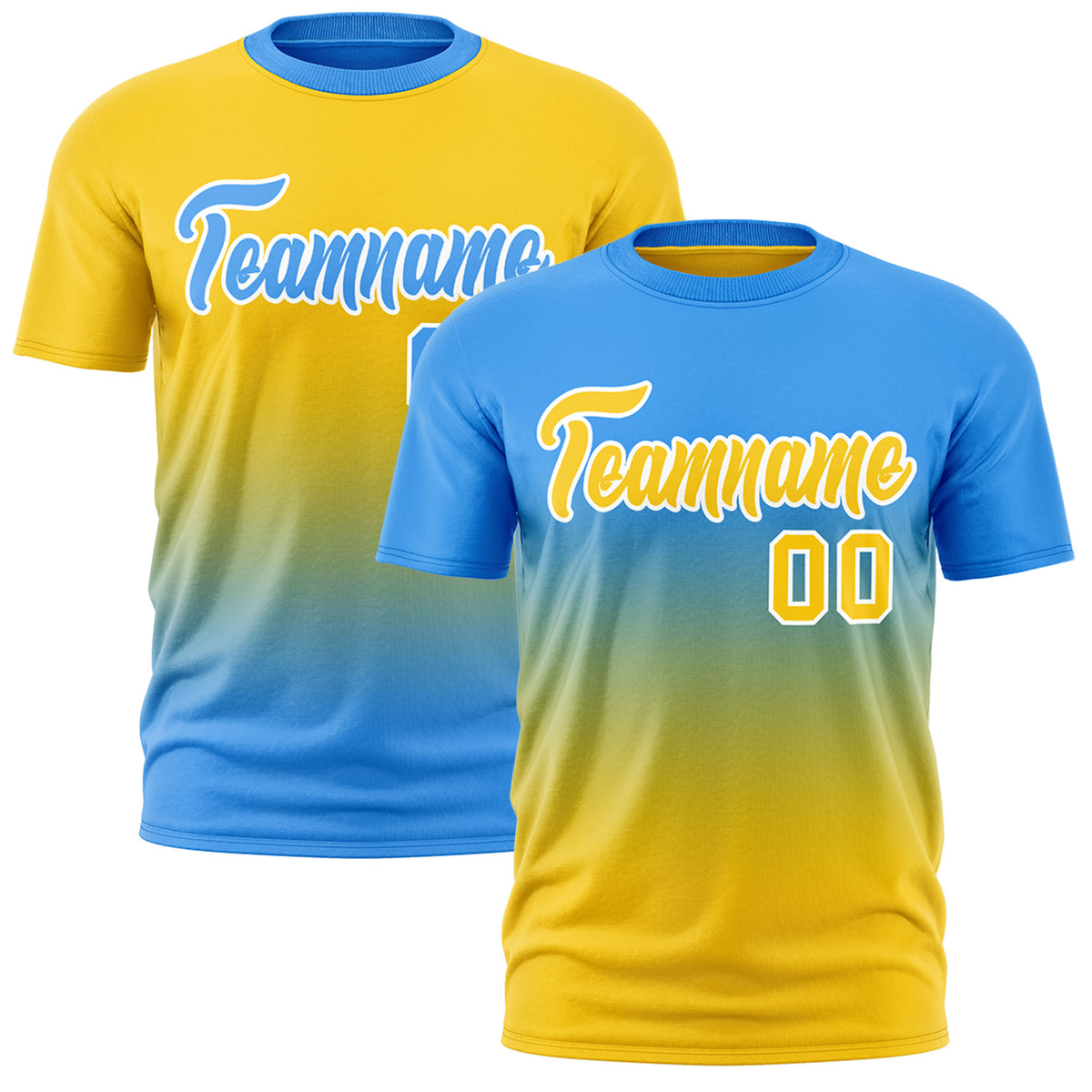 Custom Powder Blue Gold Gradient Fashion Reversible Quick Dry T-shirt| KXKSHOP