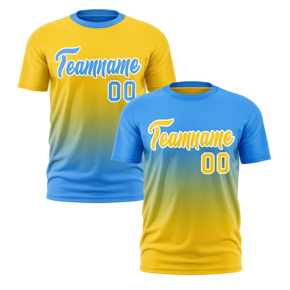 Custom Powder Blue Gold Gradient Fashion Reversible Quick Dry T-shirt| KXKSHOP