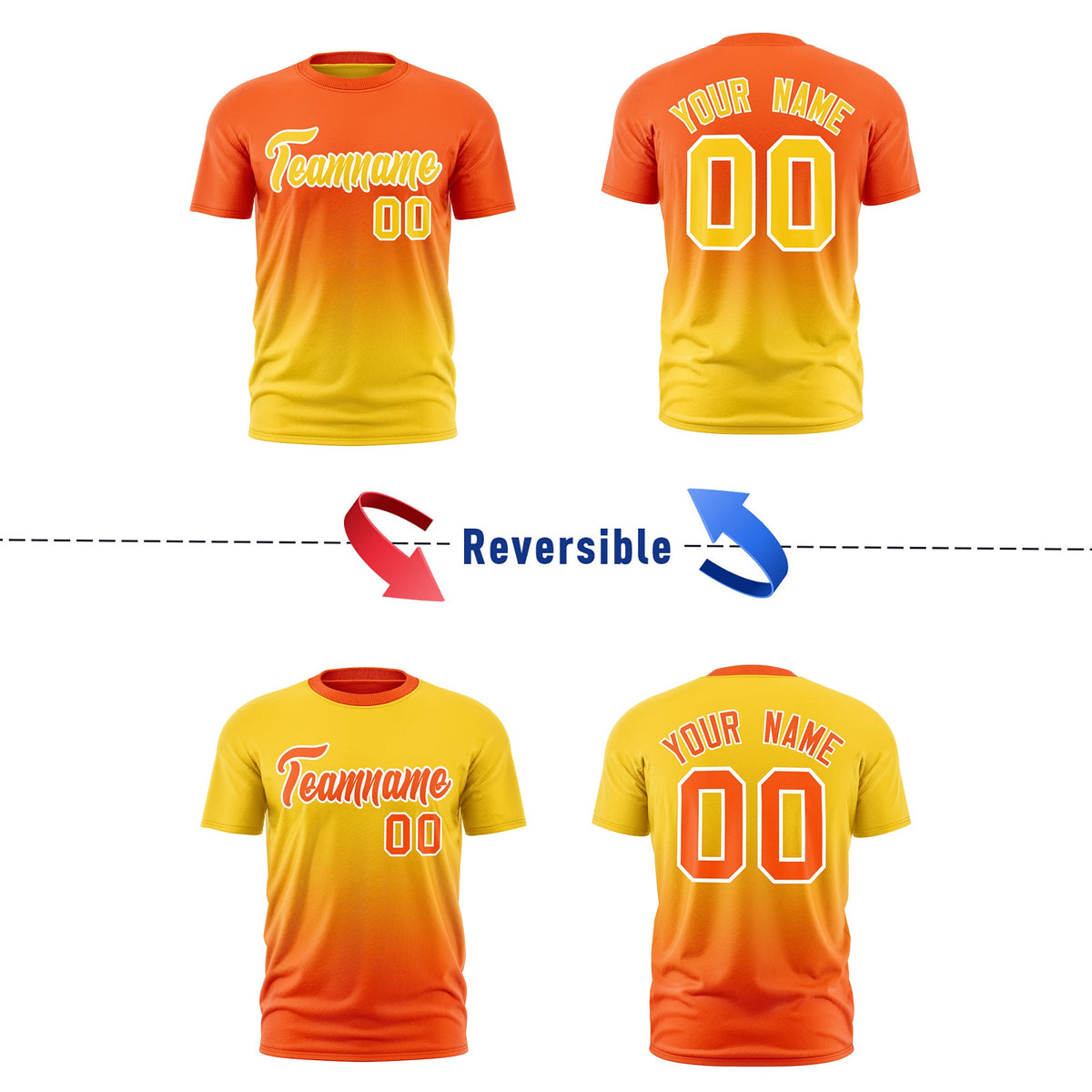 Custom Orange Gold Gradient Fashion Reversible Lightweight T-shirt| KXKSHOP
