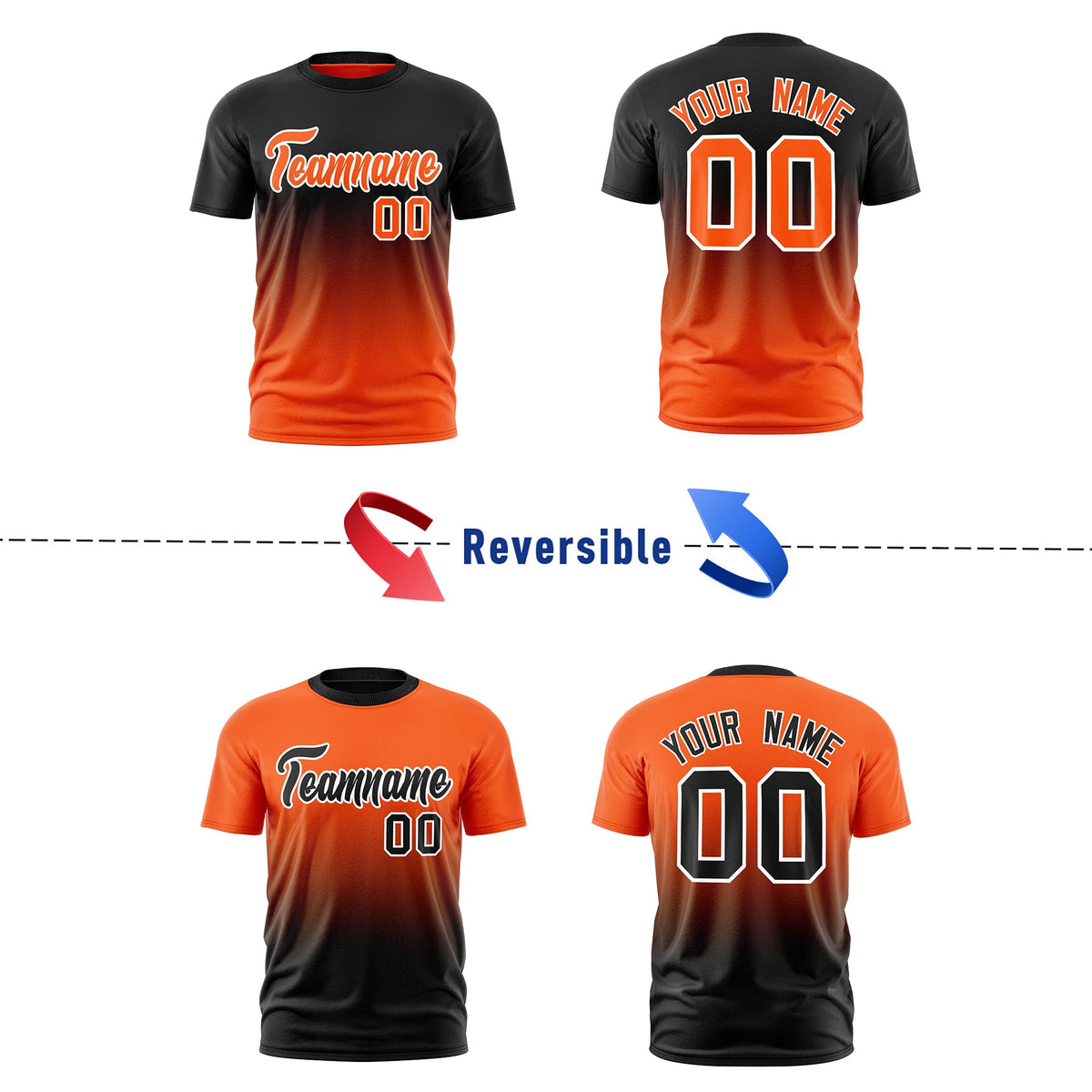 Custom Orange Black Gradient Fashion Reversible Quick Dry T-shirt| KXKSHOP