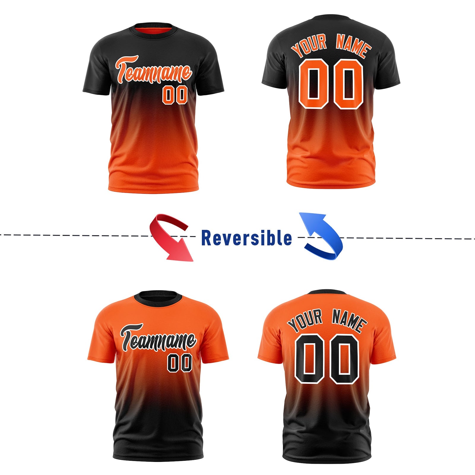 Custom Orange Black Gradient Fashion Reversible Quick Dry T-shirt| KXKSHOP