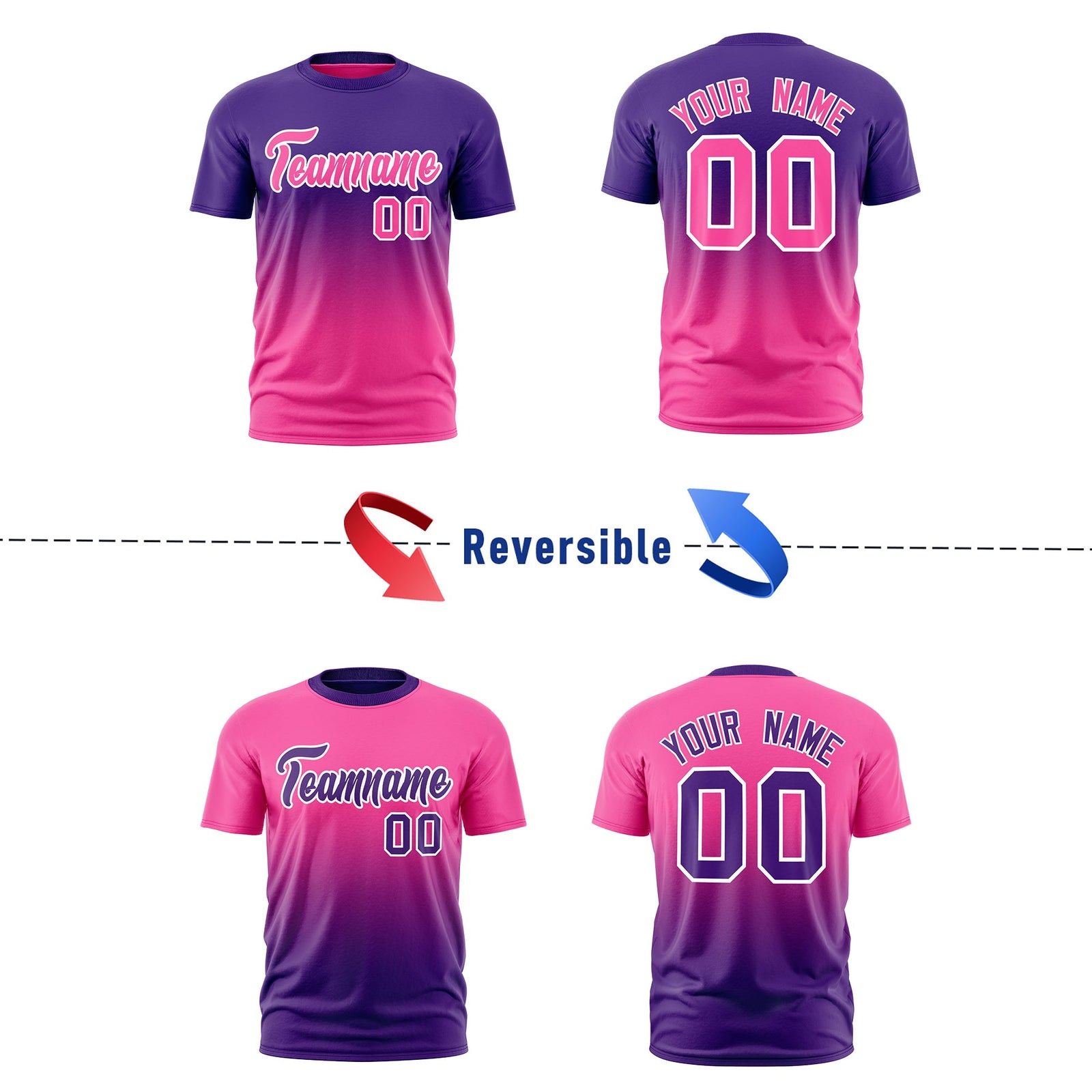 Custom Purple Pink Gradient Fashion Reversible Lightweight T-shirt| KXKSHOP