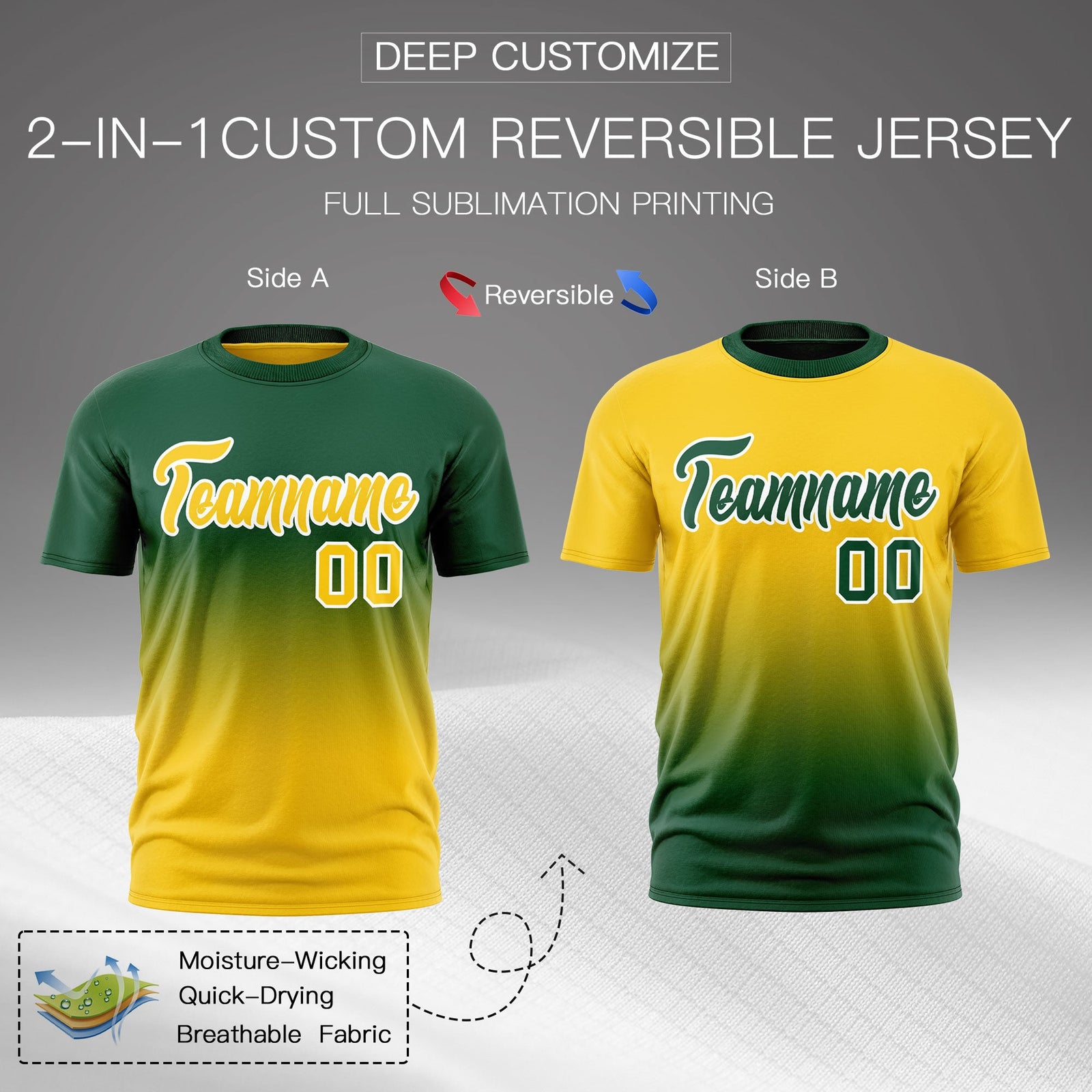 Custom Dark Green Gold Gradient Fashion Reversible Quick Dry T-shirt| KXKSHOP