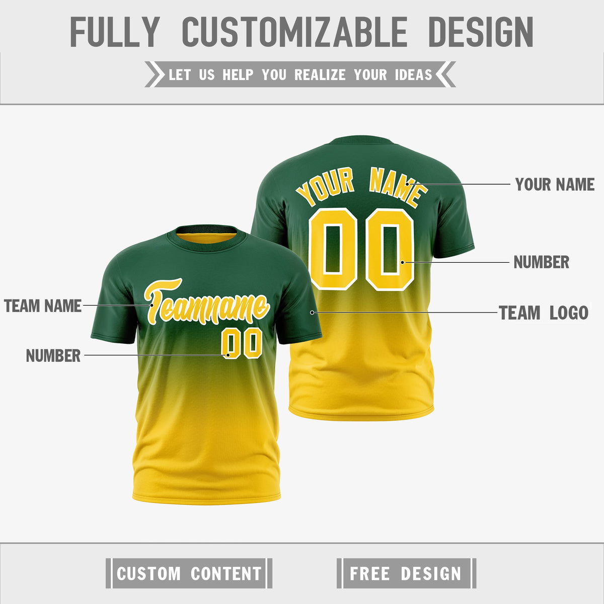 Custom Dark Green Gold Gradient Fashion Reversible Quick Dry T-shirt| KXKSHOP