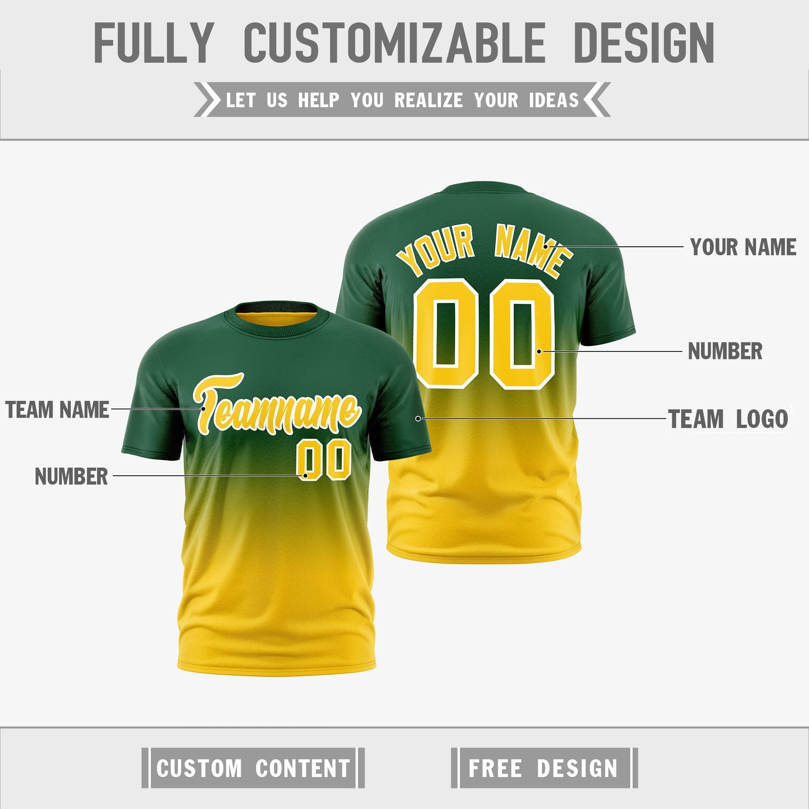 Custom Dark Green Gold Gradient Fashion Reversible Quick Dry T-shirt| KXKSHOP