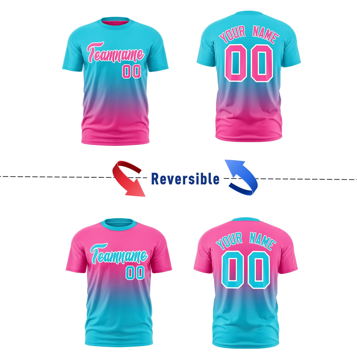 Custom Sky Blue Pink Gradient Fashion Reversible Lightweight T-shirt| KXKSHOP