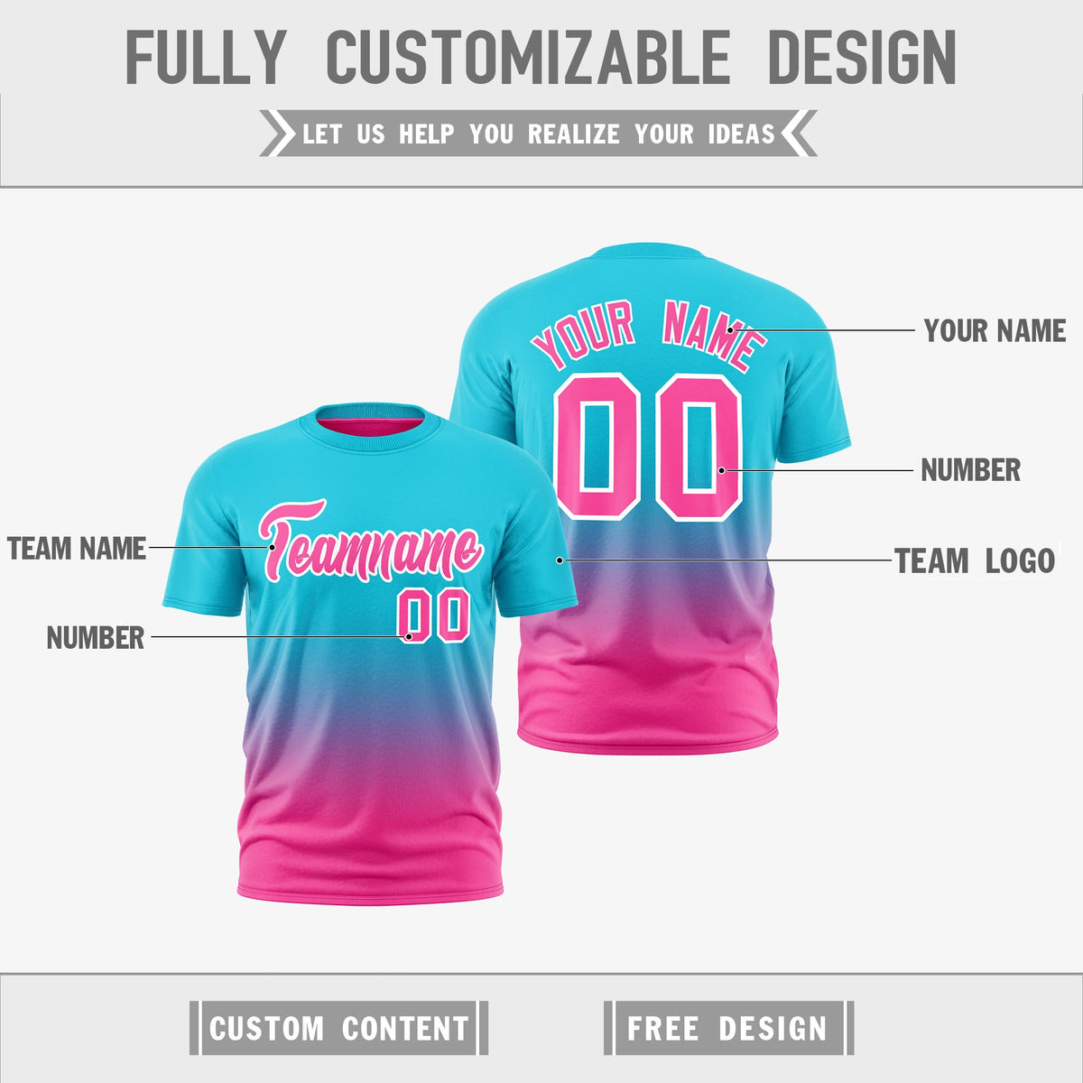 Custom Sky Blue Pink Gradient Fashion Reversible Lightweight T-shirt| KXKSHOP