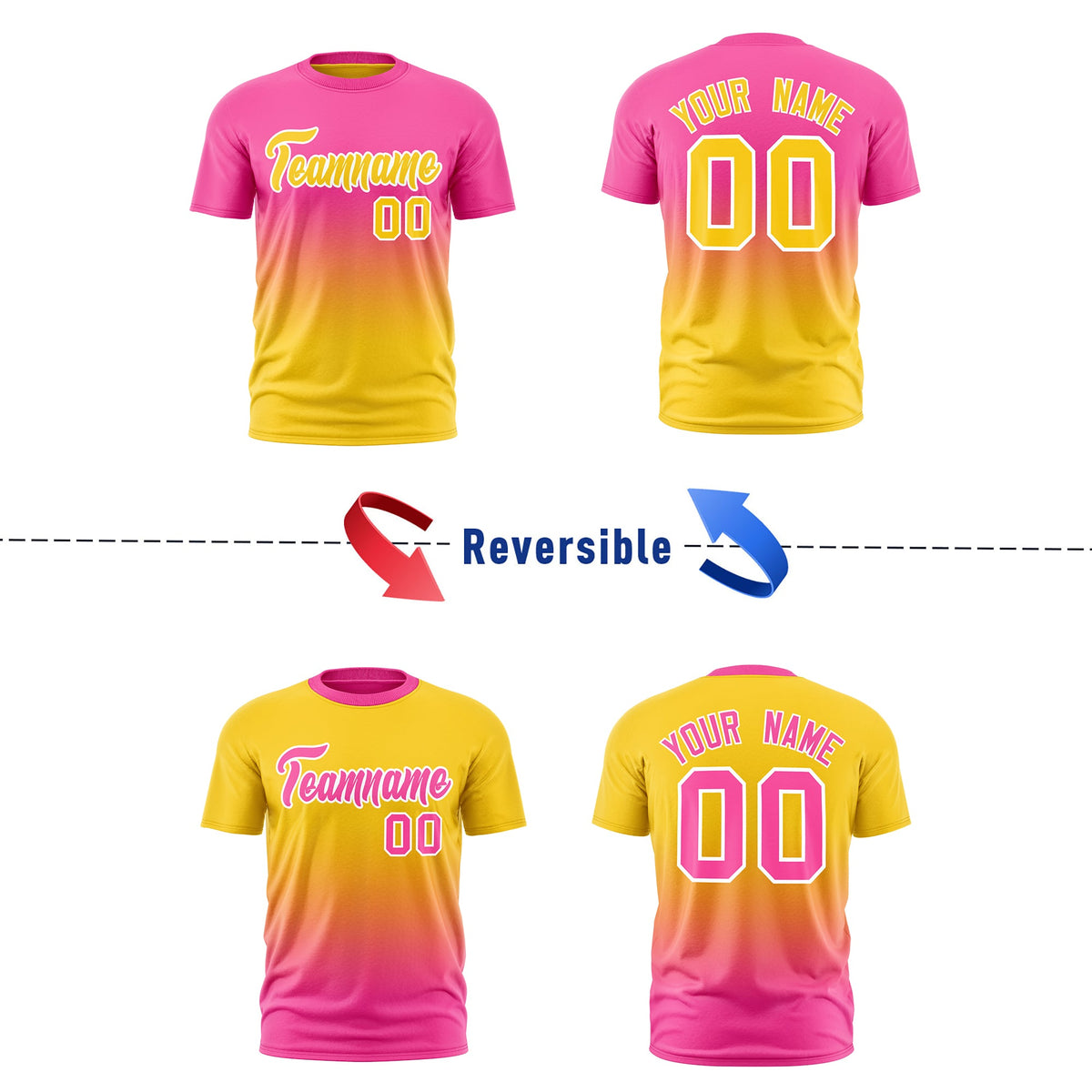 Custom Pink Gold Gradient Fashion Reversible Quick Dry T-shirt| KXKSHOP