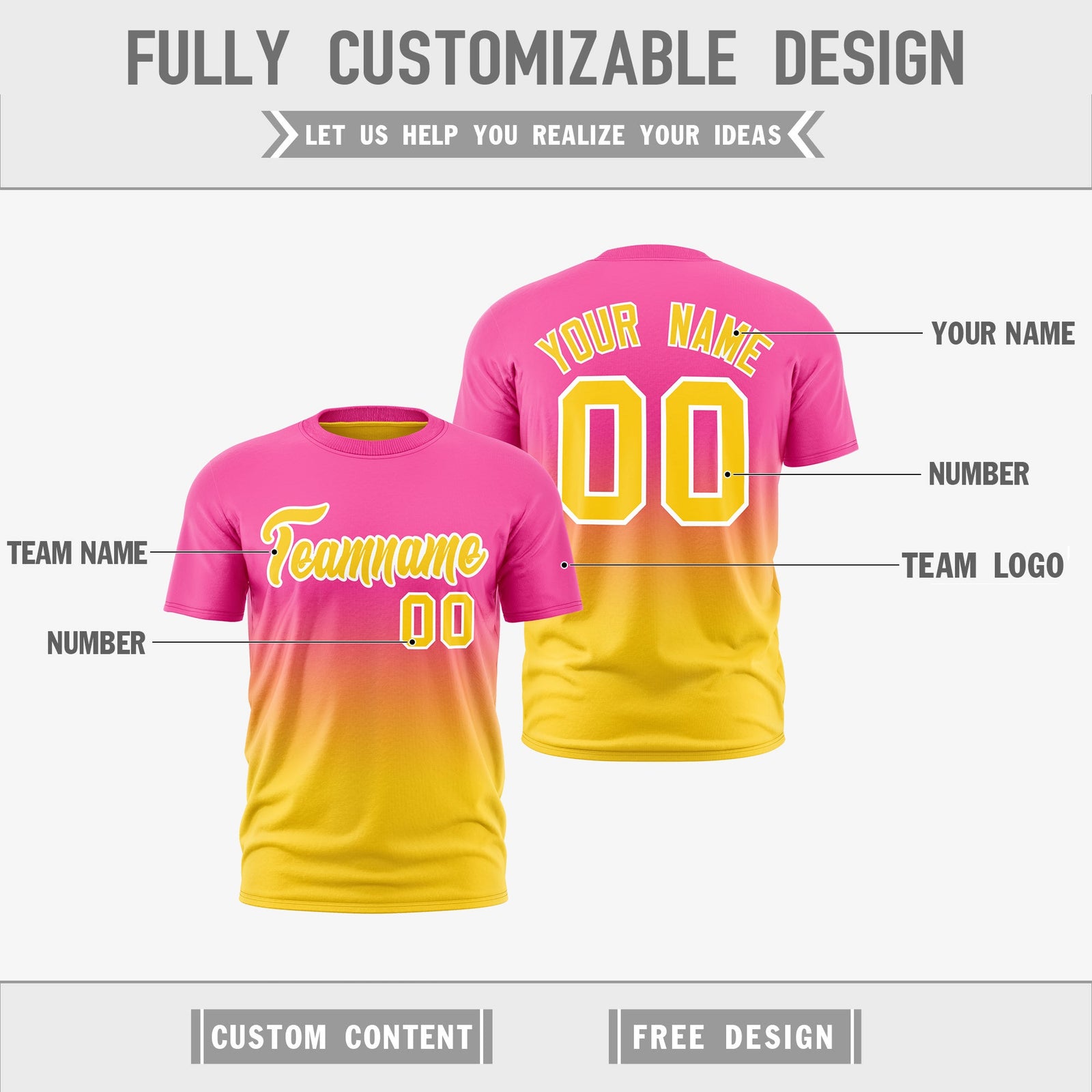 Custom Pink Gold Gradient Fashion Reversible Quick Dry T-shirt| KXKSHOP