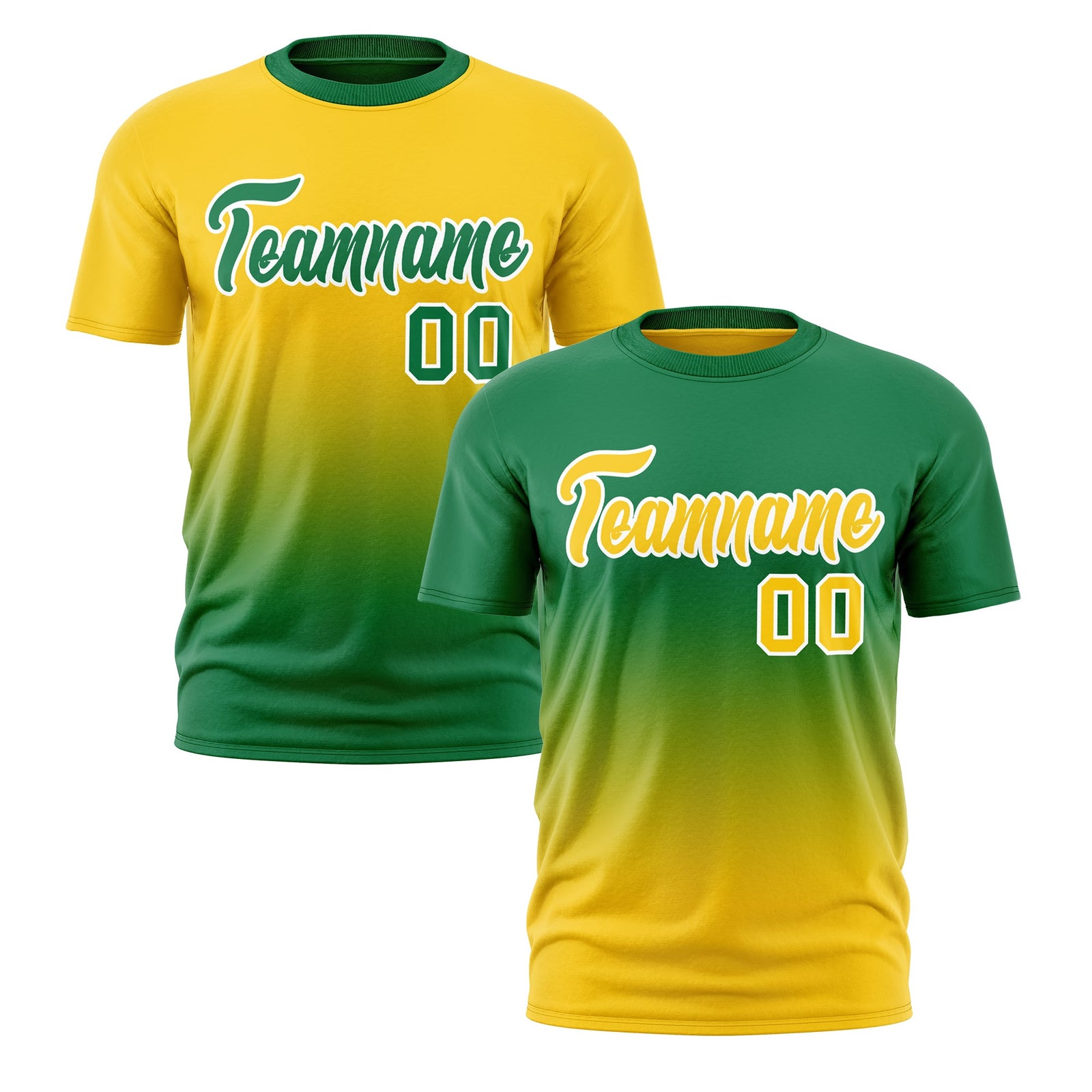 Custom Kelly Green Gold Gradient Fashion Reversible Lightweight T-shirt| KXKSHOP