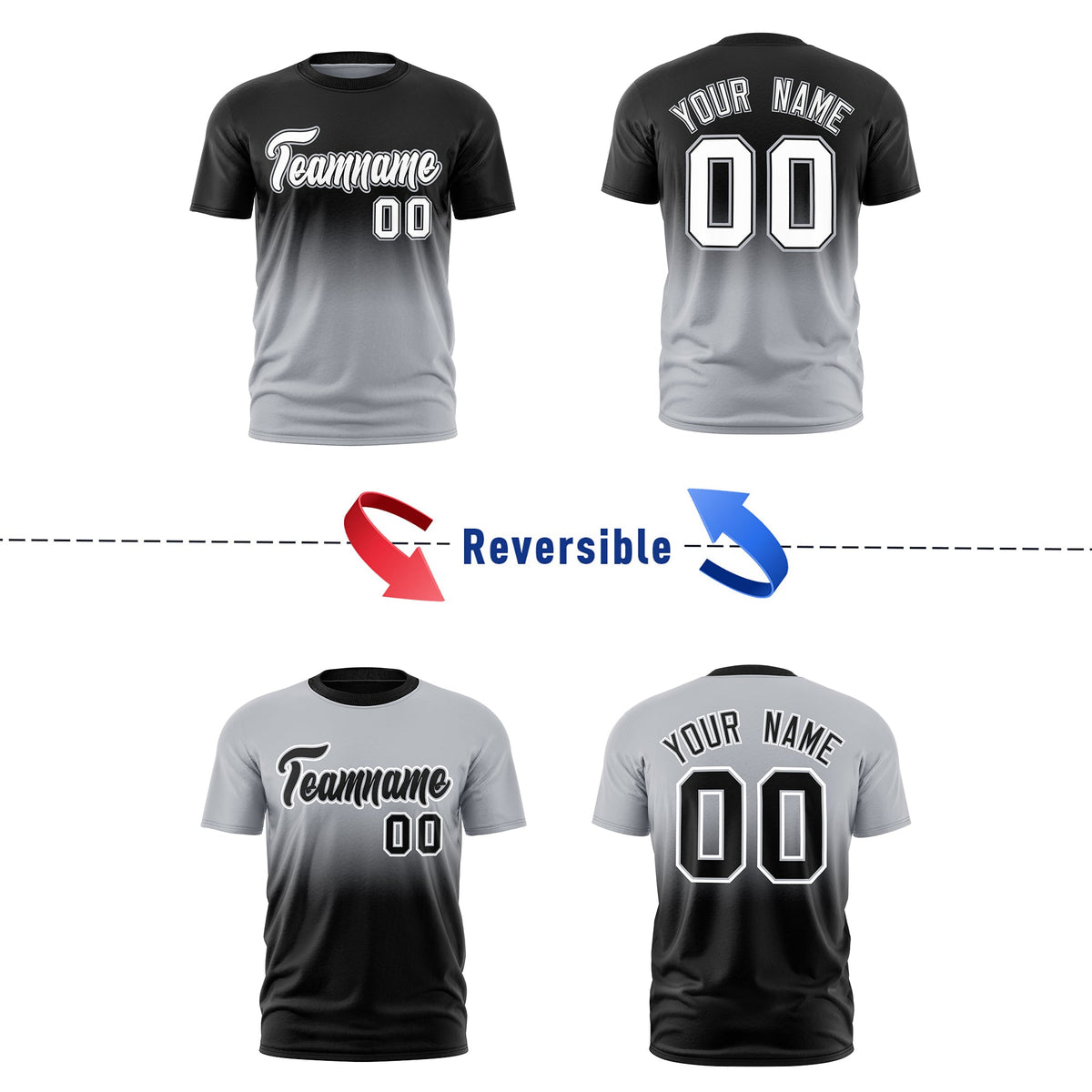 Custom Silver Black Gradient Fashion Reversible Quick Dry T-shirt| KXKSHOP