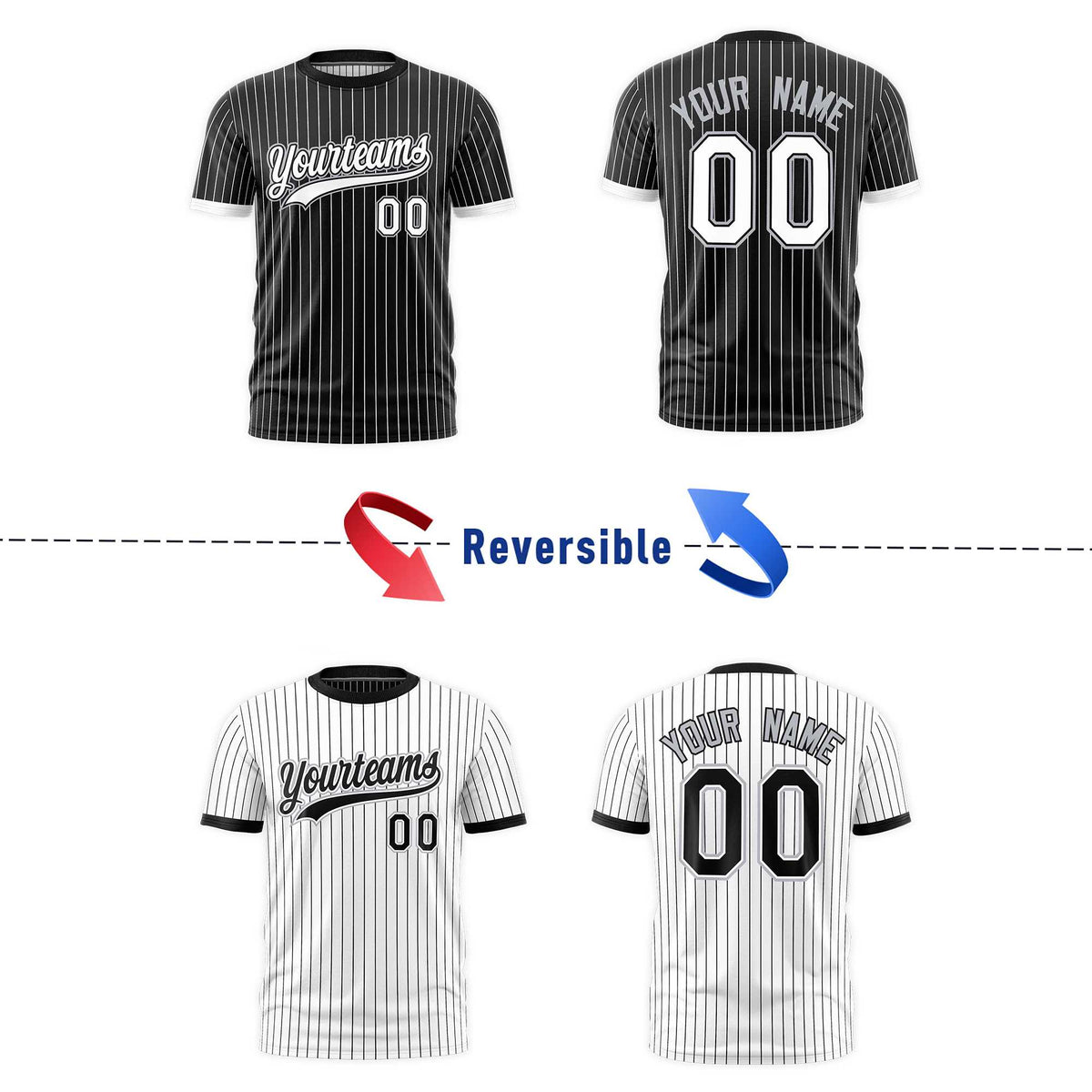 Custom White Black Silver Reversible Stripe Fashion T-shirt| KXKSHOP