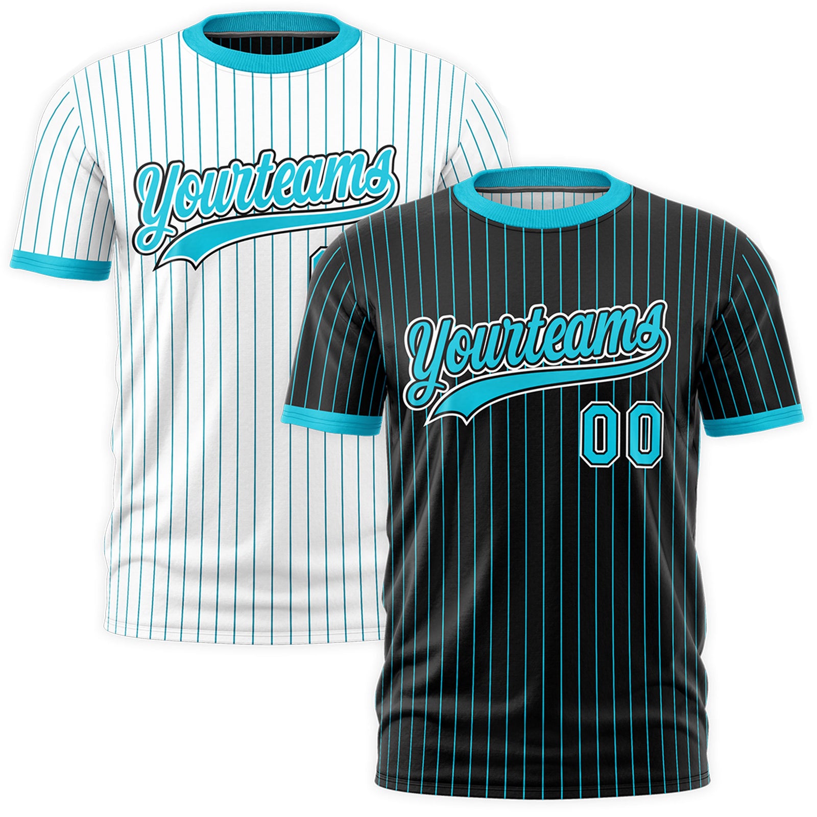 Custom Sky Blue Black White Reversible Stripe Fashion T-shirt| KXKSHOP
