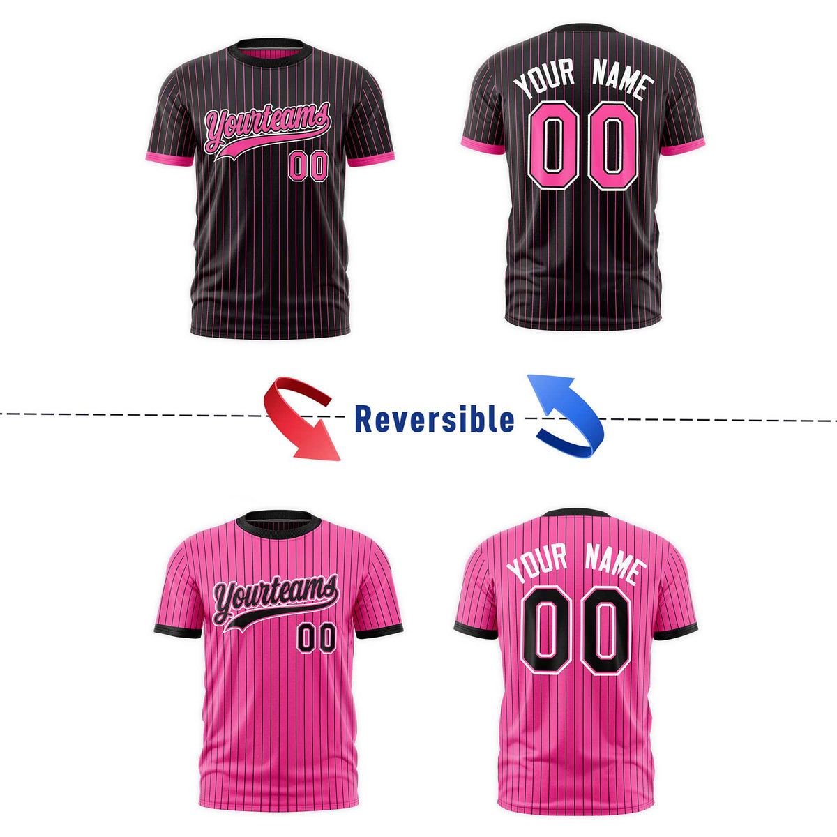 Custom Pink Black White Reversible Stripe Fashion T-shirt| KXKSHOP