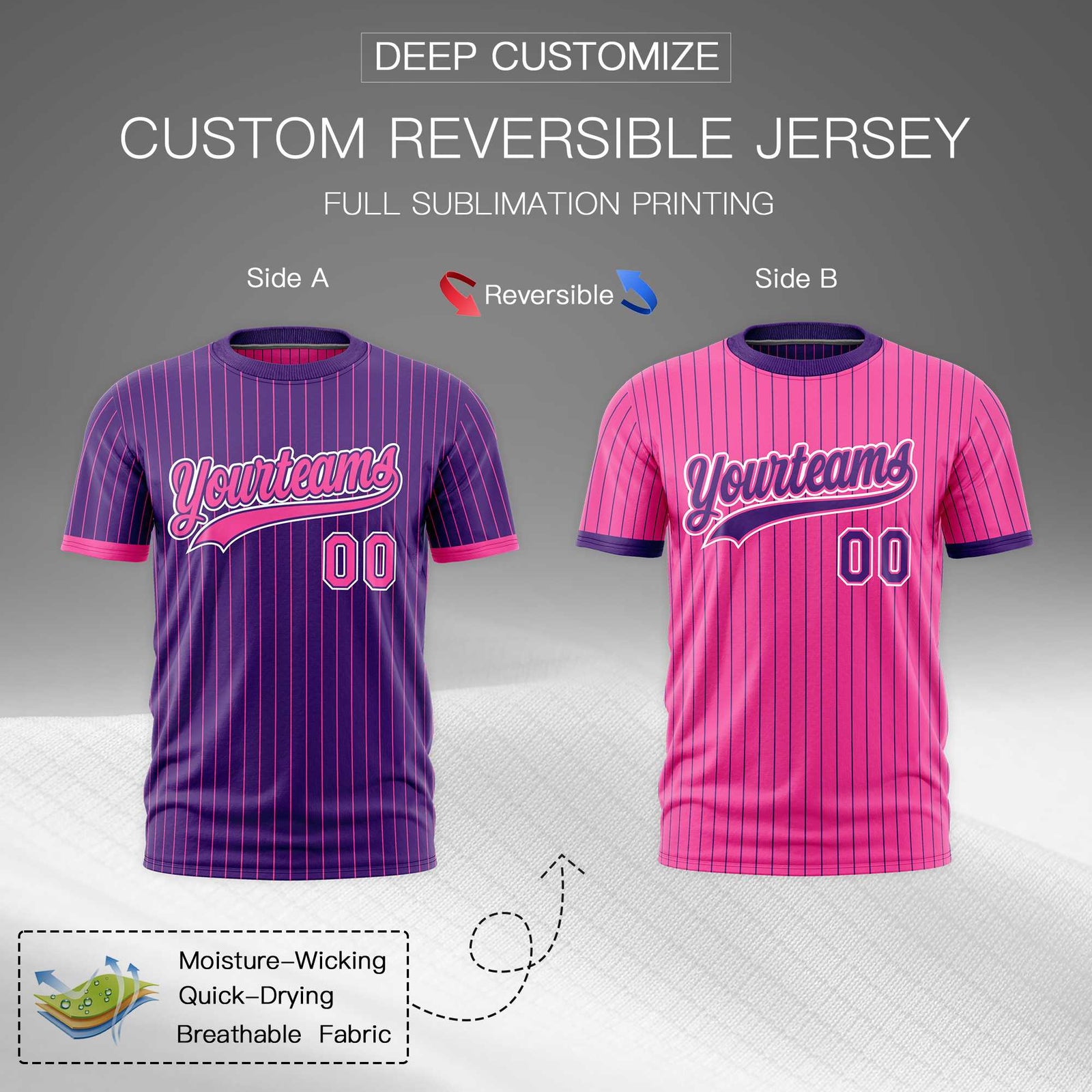 Custom Pink Purple White Reversible Stripe Fashion T-shirt| KXKSHOP