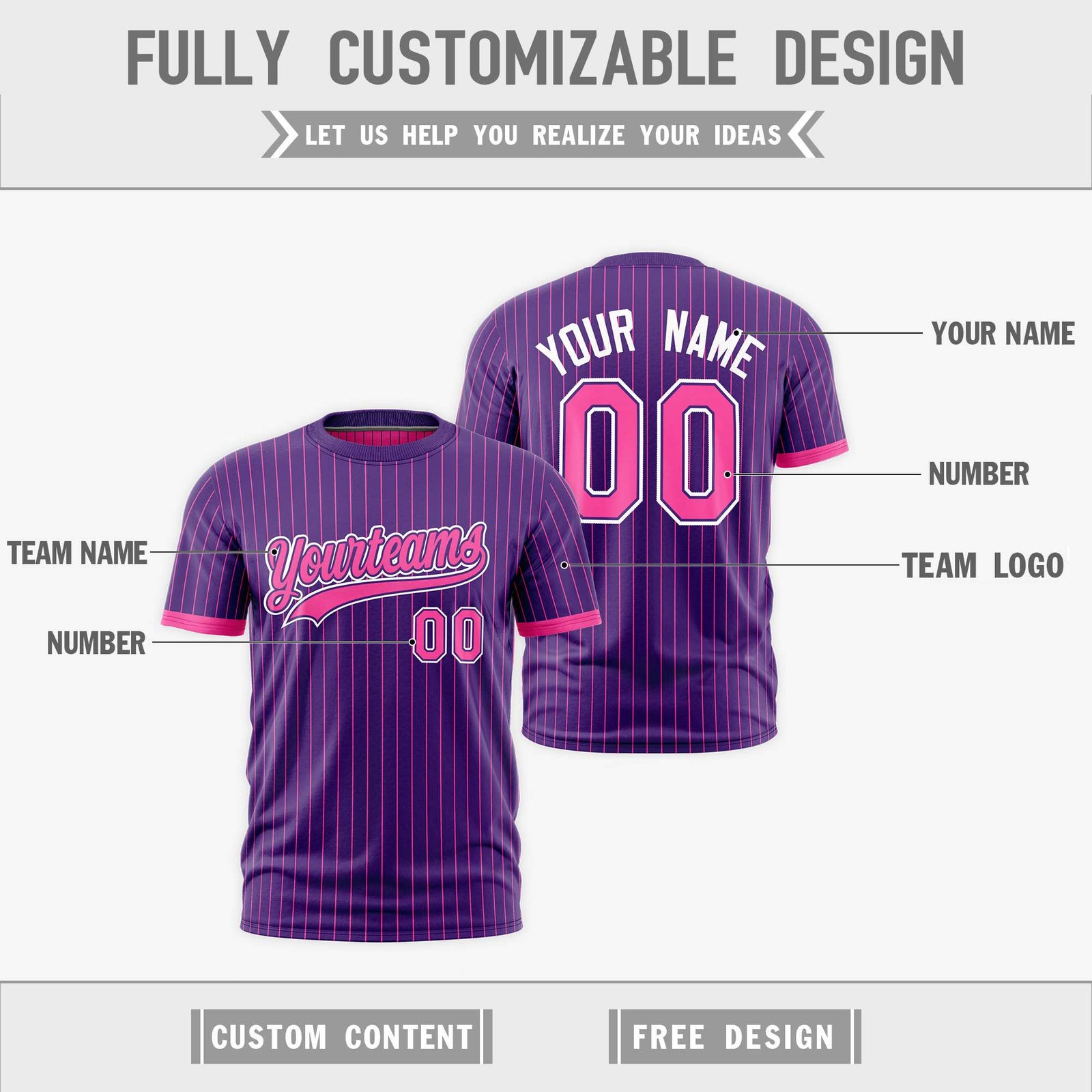 Custom Pink Purple White Reversible Stripe Fashion T-shirt| KXKSHOP