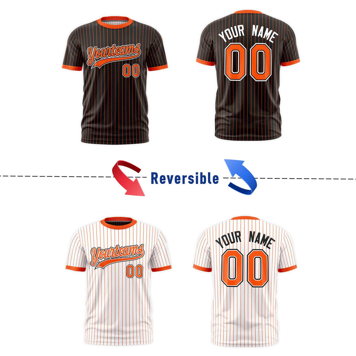Custom Orange Black White Reversible Stripe Fashion T-shirt| KXKSHOP