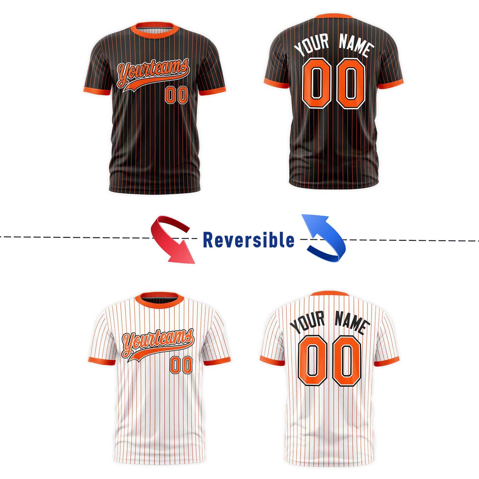 Custom Orange Black White Reversible Stripe Fashion T-shirt| KXKSHOP