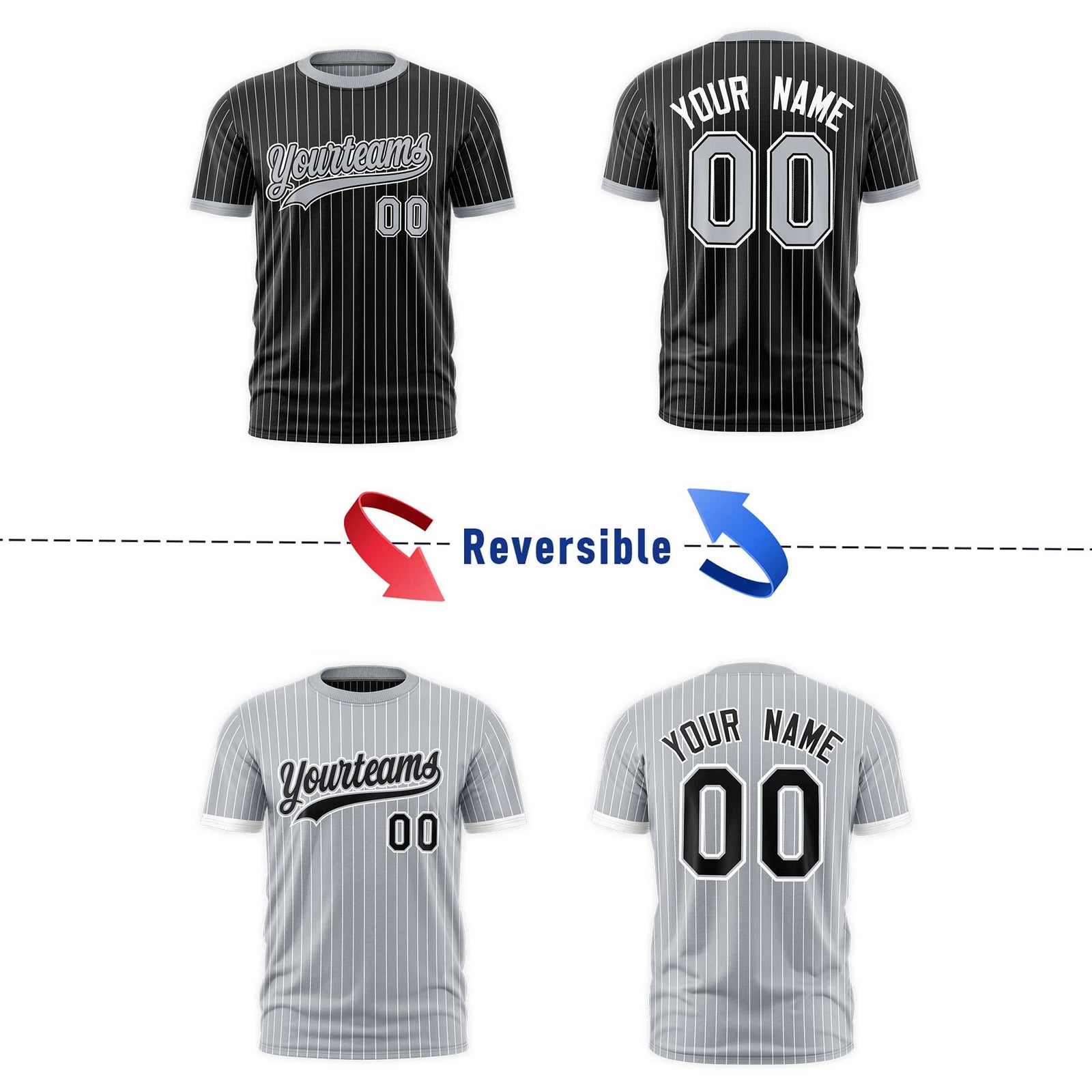Custom Silver Black White Reversible Stripe Fashion T-shirt| KXKSHOP