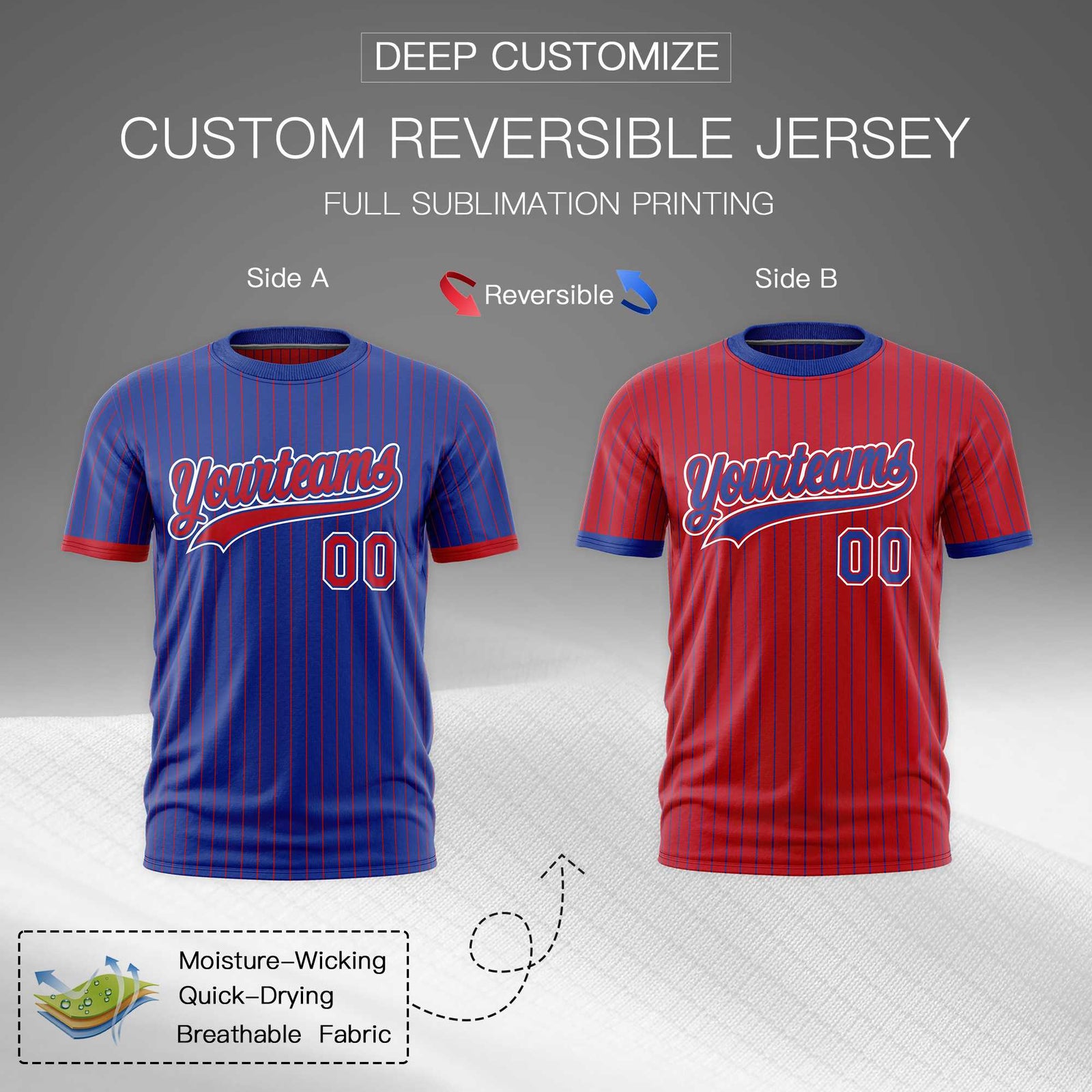 Custom Red Royal Blue White Reversible Stripe Fashion T-shirt| KXKSHOP