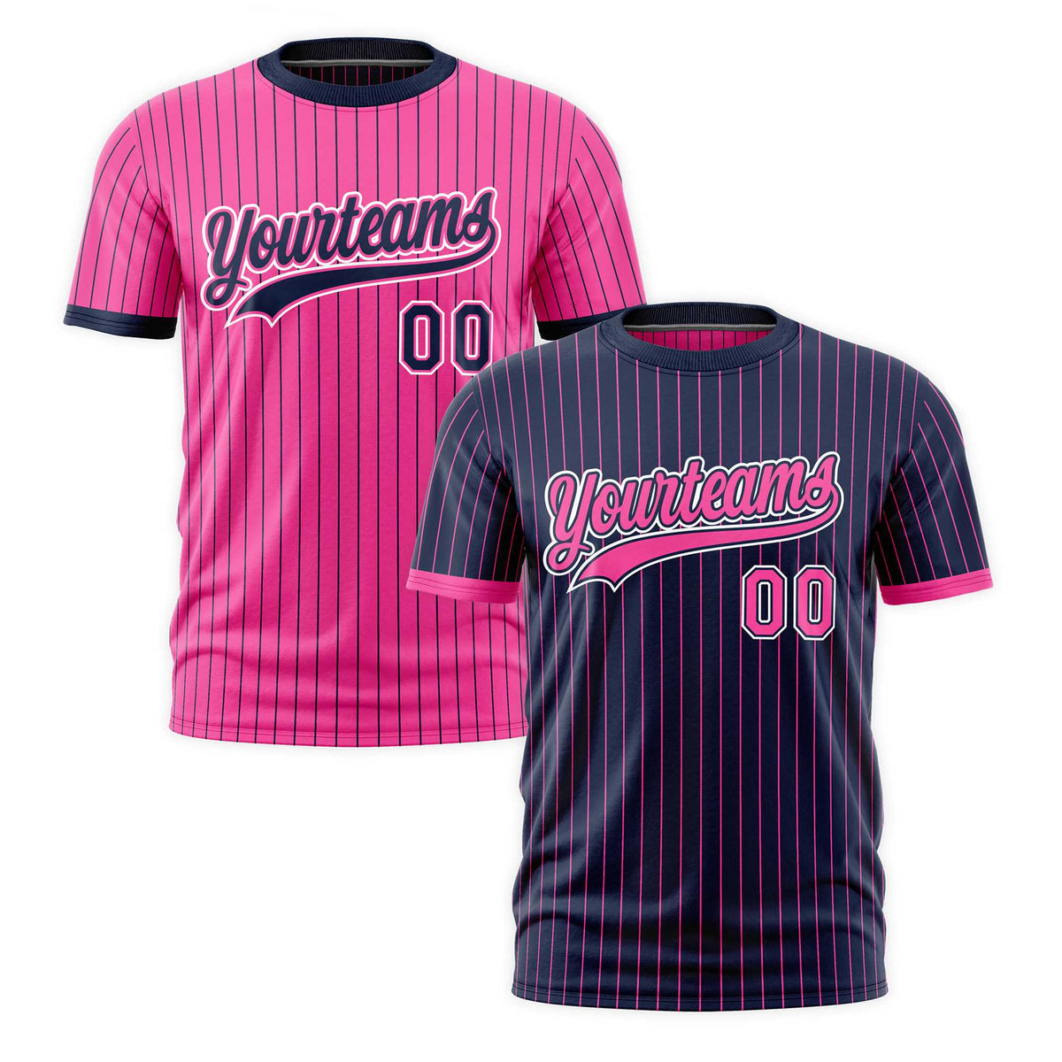 Custom Pink Navy White Reversible Stripe Fashion T-shirt| KXKSHOP