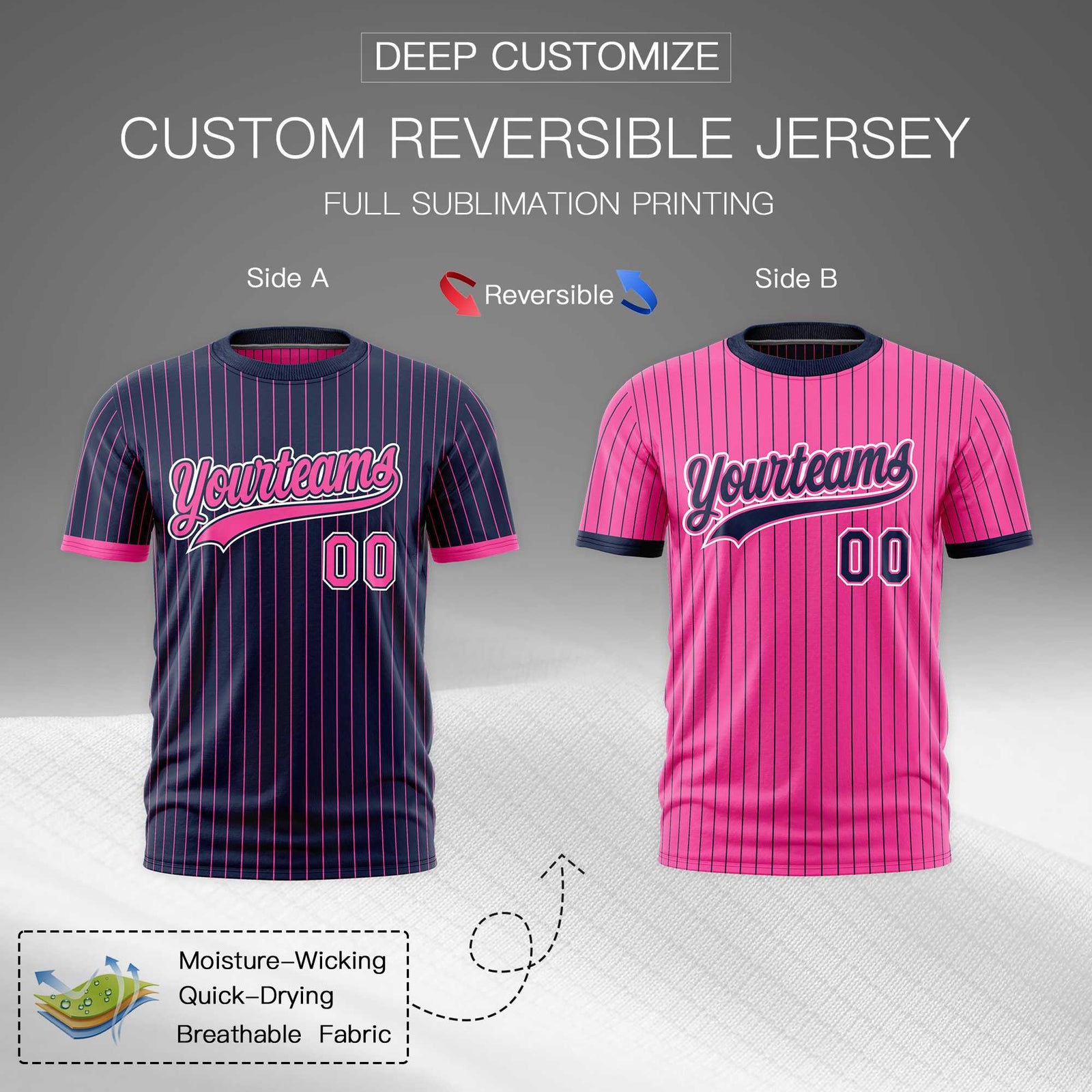 Custom Pink Navy White Reversible Stripe Fashion T-shirt| KXKSHOP
