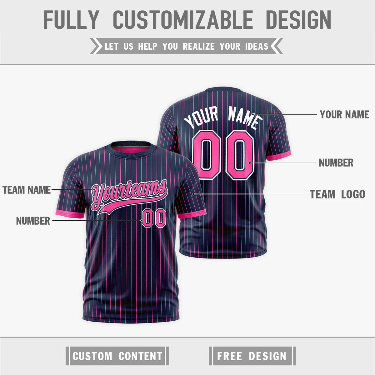 Custom Pink Navy White Reversible Stripe Fashion T-shirt| KXKSHOP