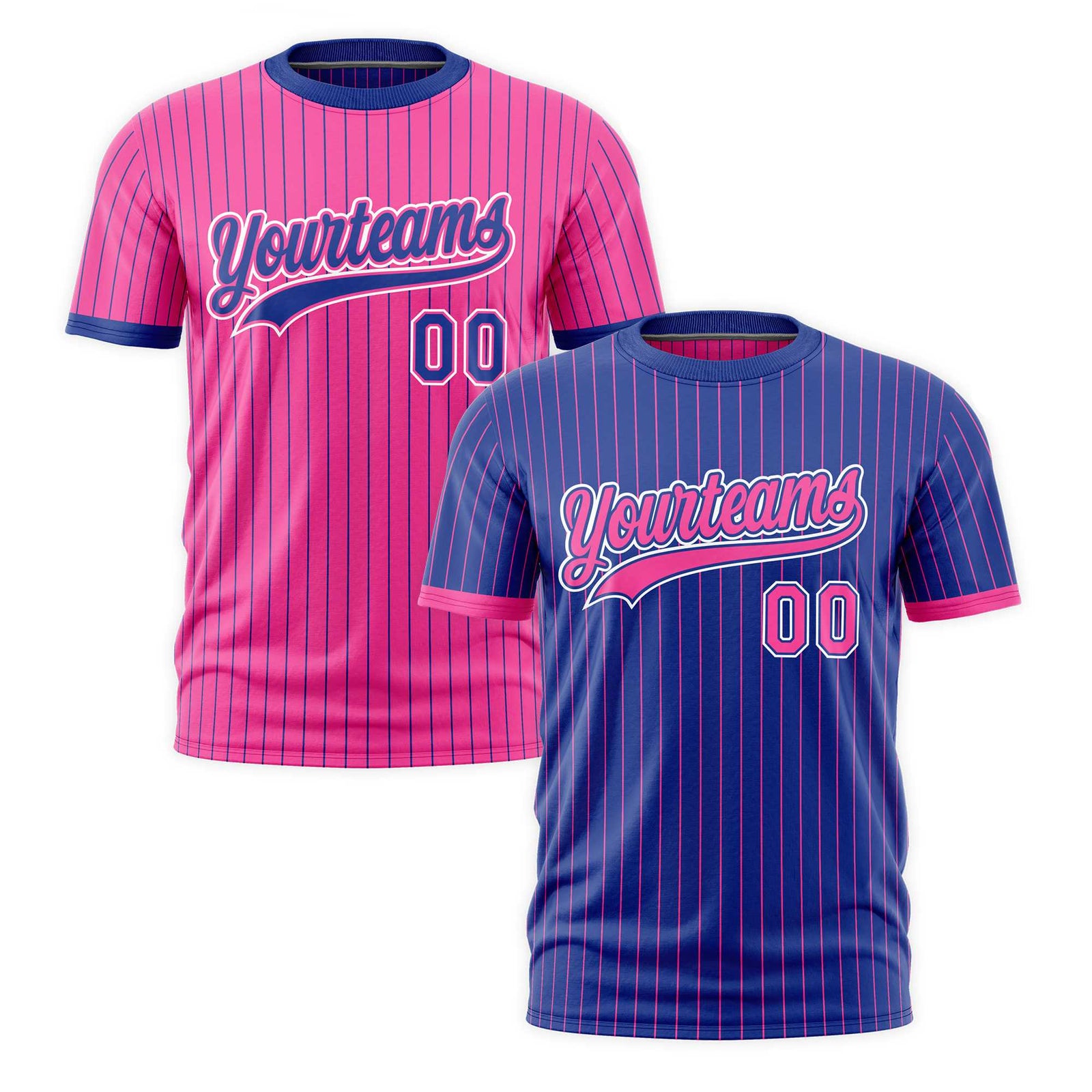 Custom Pink Royal Blue White Reversible Stripe Fashion T-shirt| KXKSHOP