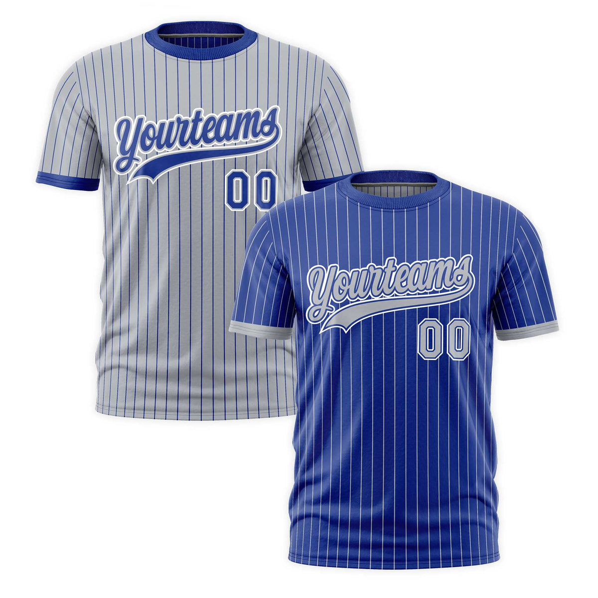 Custom Silver Royal Blue White Reversible Stripe Fashion T-shirt| KXKSHOP