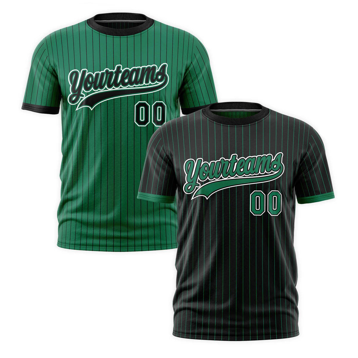 Custom Kelly Green Black White Reversible Stripe Fashion T-shirt| KXKSHOP