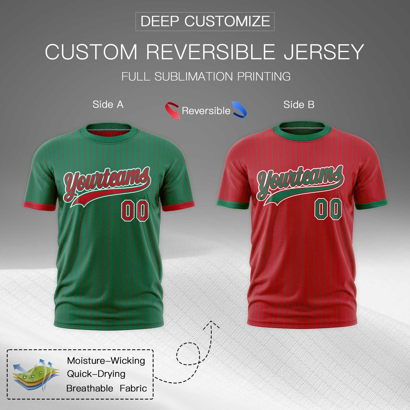 Custom Red Kelly Green White Reversible Stripe Fashion T-shirt| KXKSHOP