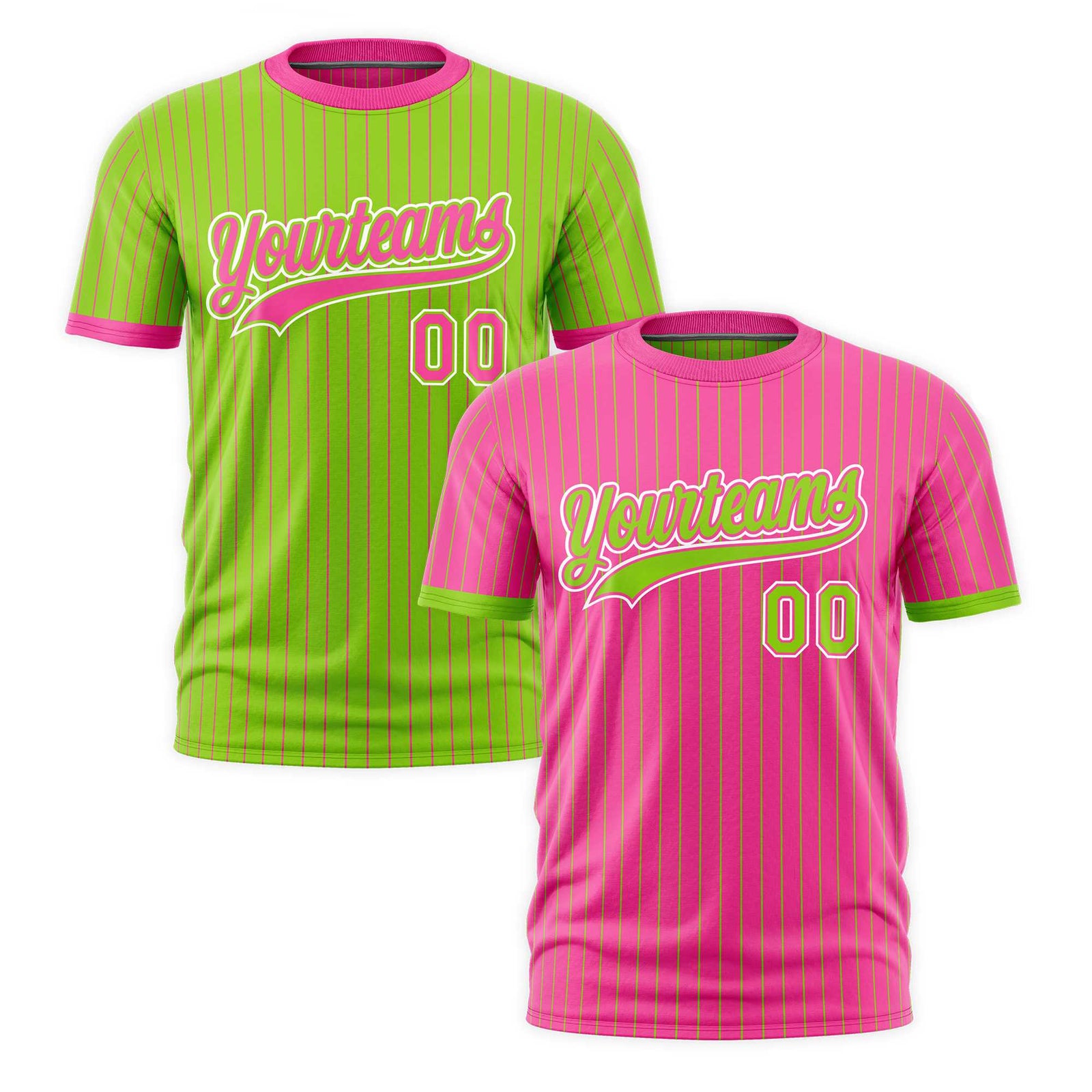 Custom Neon Green Pink White Reversible Stripe Fashion T-shirt| KXKSHOP