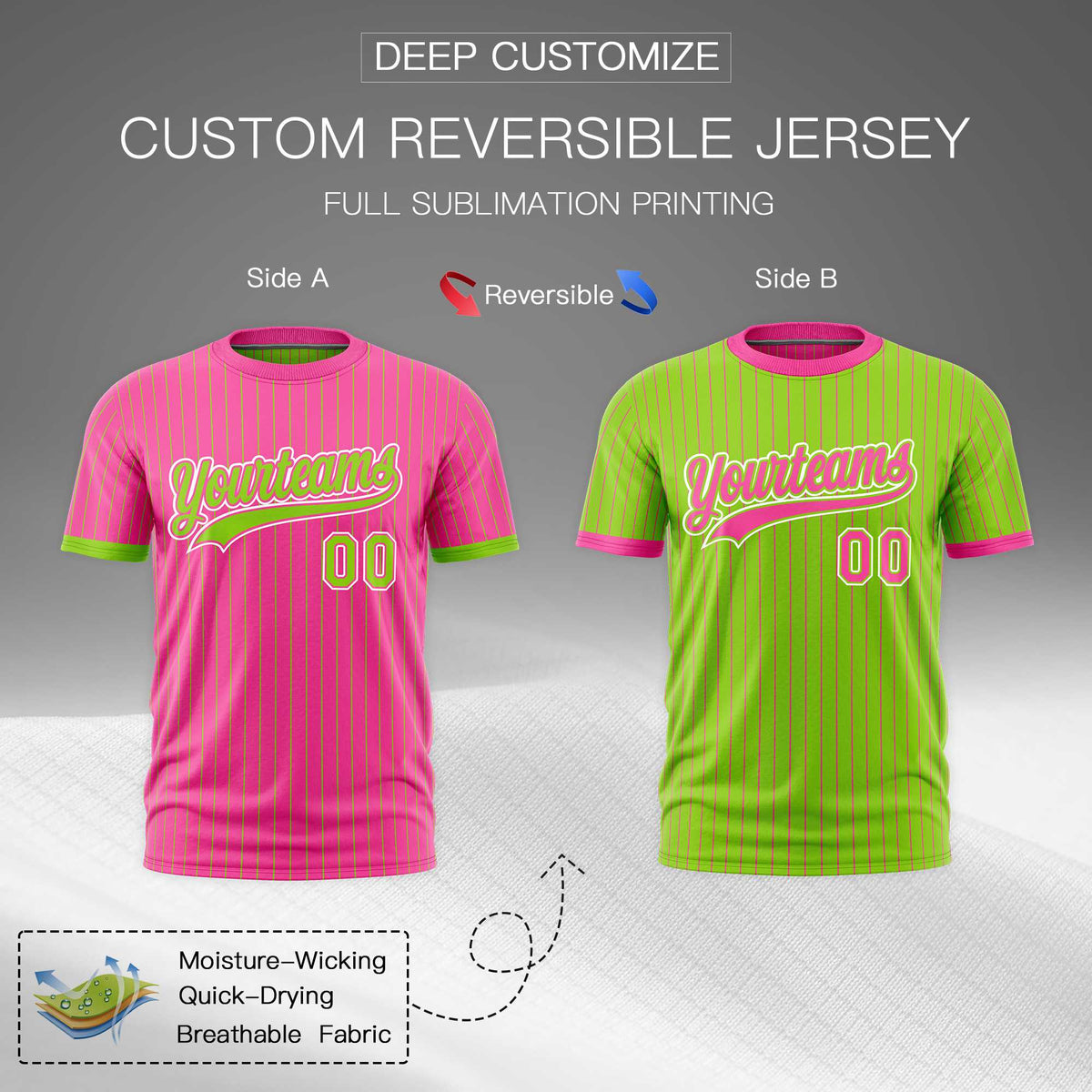 Custom Neon Green Pink White Reversible Stripe Fashion T-shirt| KXKSHOP