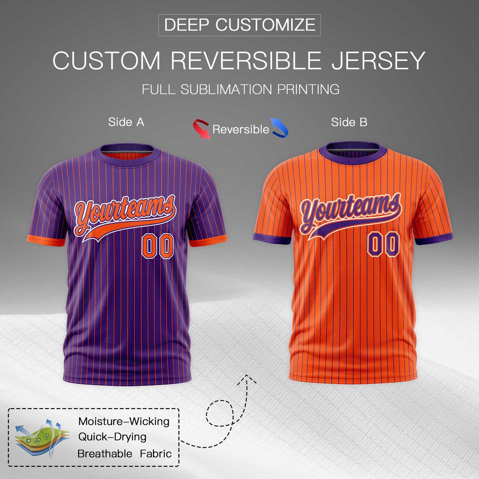 Custom Orange Purple White Reversible Stripe Fashion T-shirt| KXKSHOP
