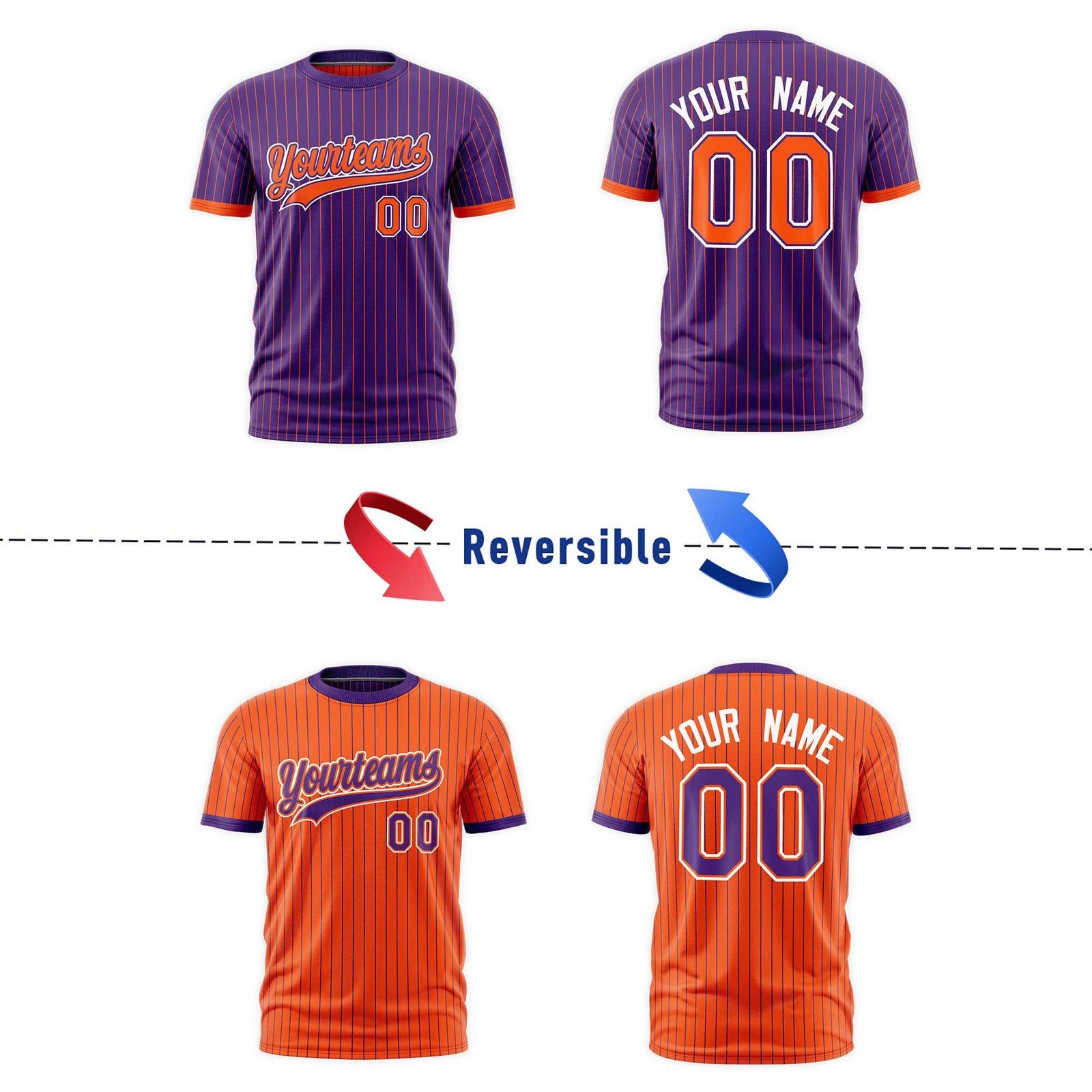 Custom Orange Purple White Reversible Stripe Fashion T-shirt| KXKSHOP