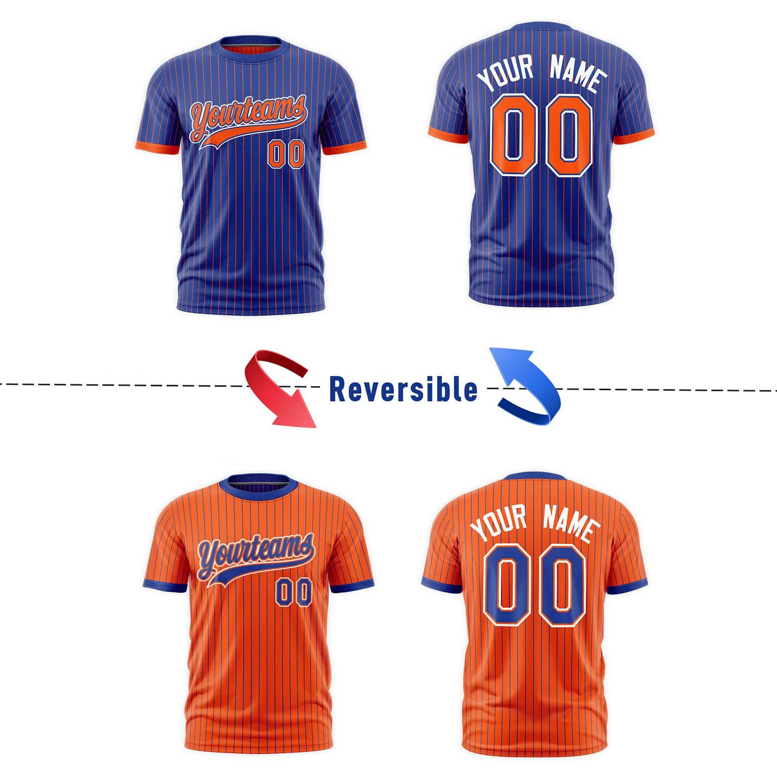 Custom Orange Royal Blue White Reversible Stripe Fashion T-shirt| KXKSHOP