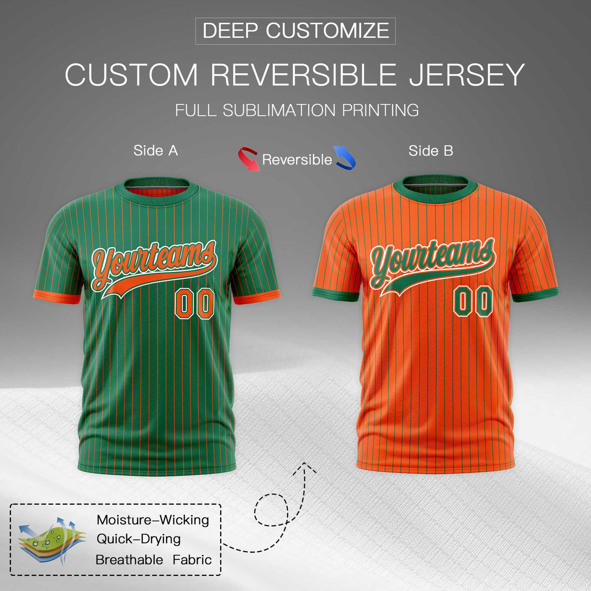Custom Orange Kelly Green White Reversible Stripe Fashion T-shirt| KXKSHOP