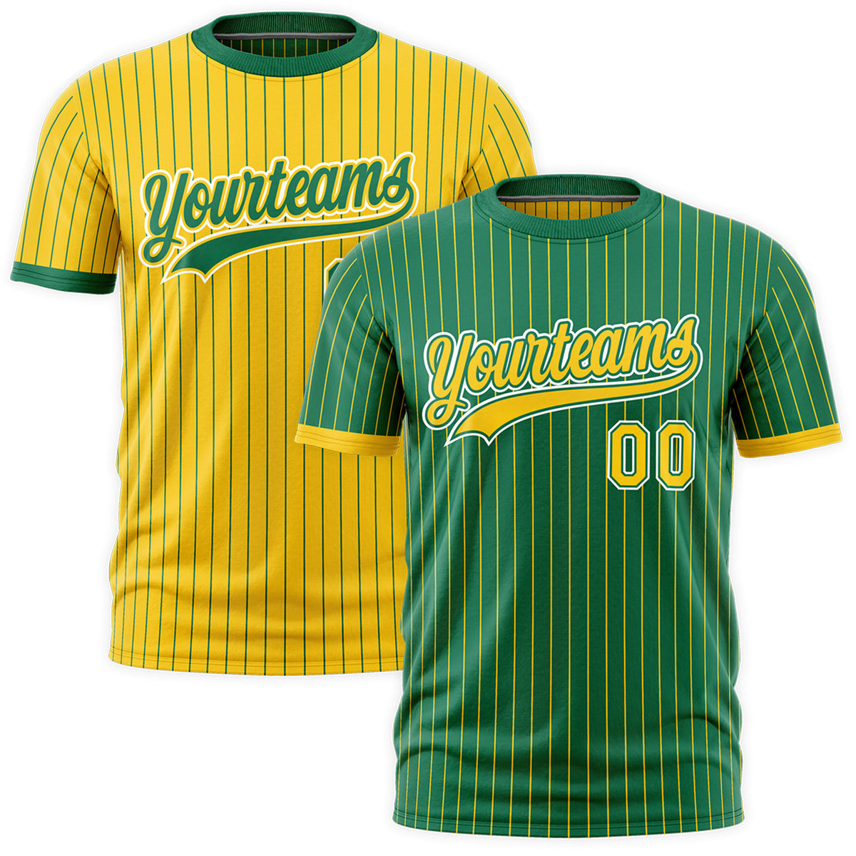 Custom Gold Kelly Green White Reversible Stripe Fashion T-shirt| KXKSHOP