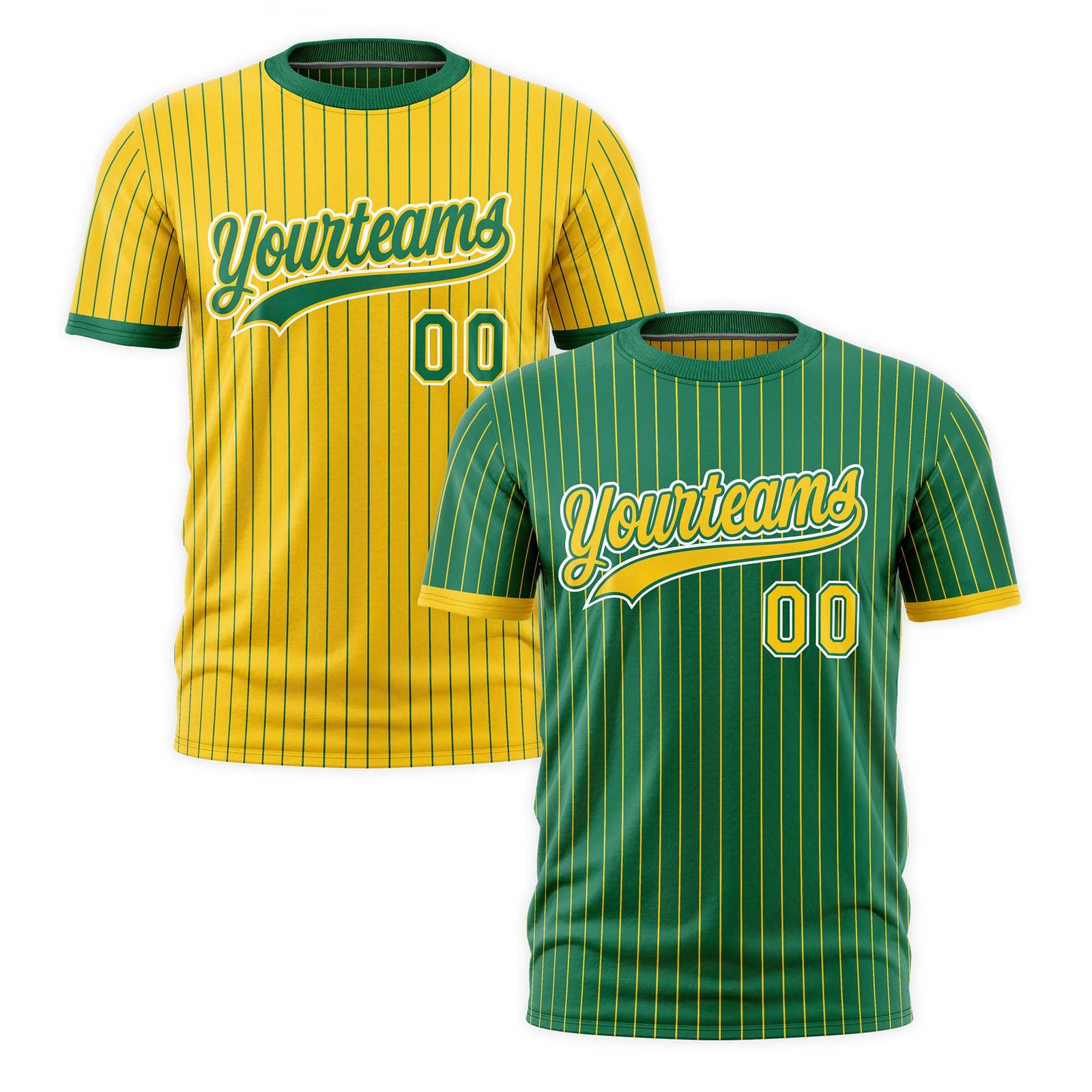 Custom Gold Kelly Green White Reversible Stripe Fashion T-shirt| KXKSHOP