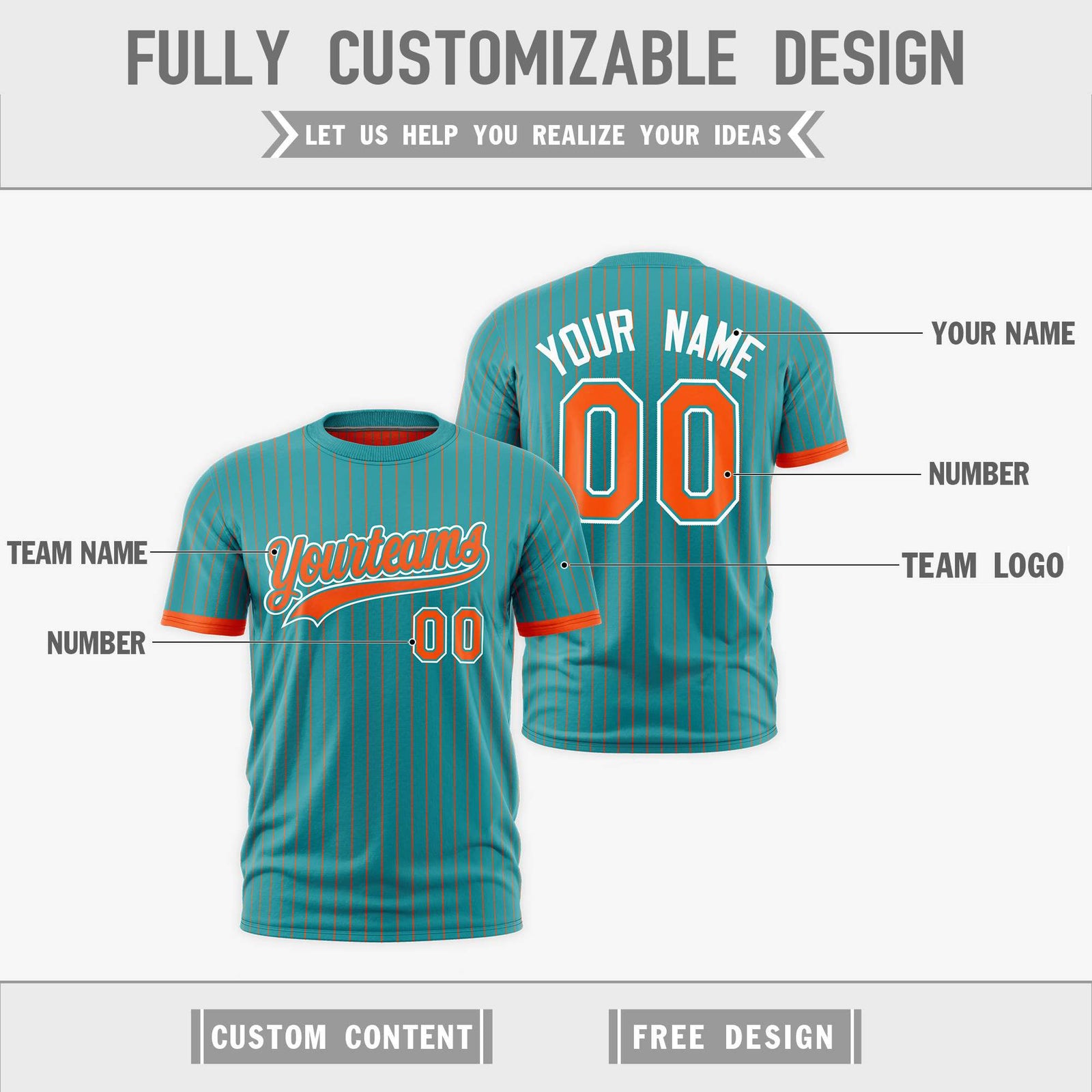 Custom Orange Aqua White Reversible Stripe Fashion T-shirt| KXKSHOP